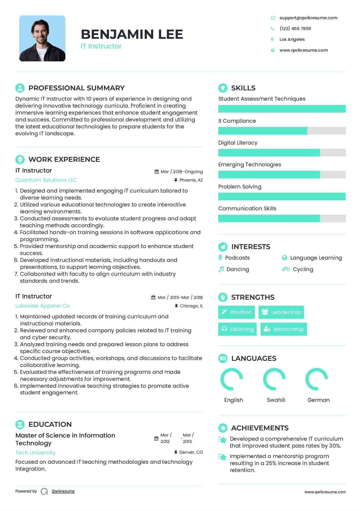 IT Instructor Resume Sample