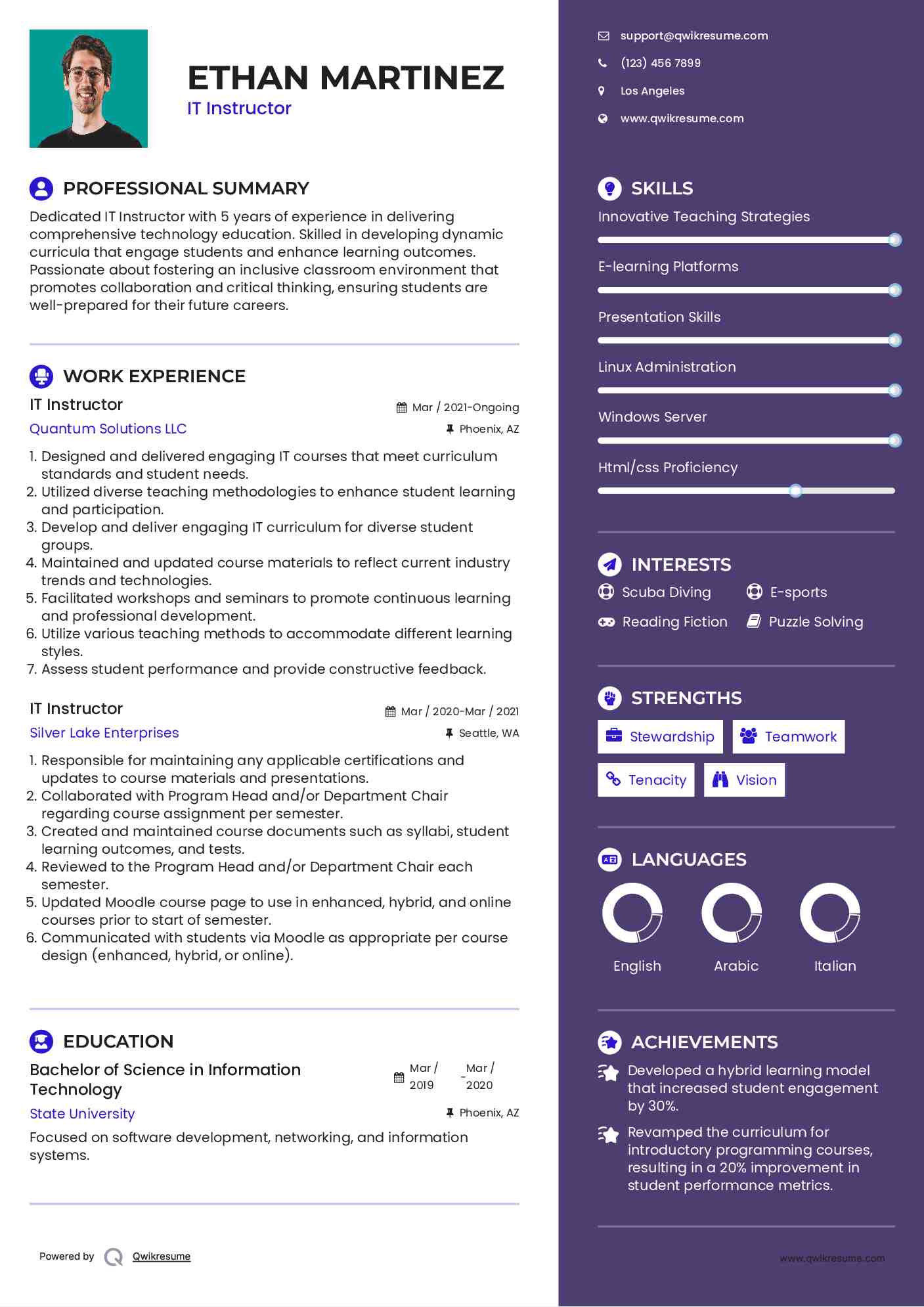 IT Instructor Resume Format