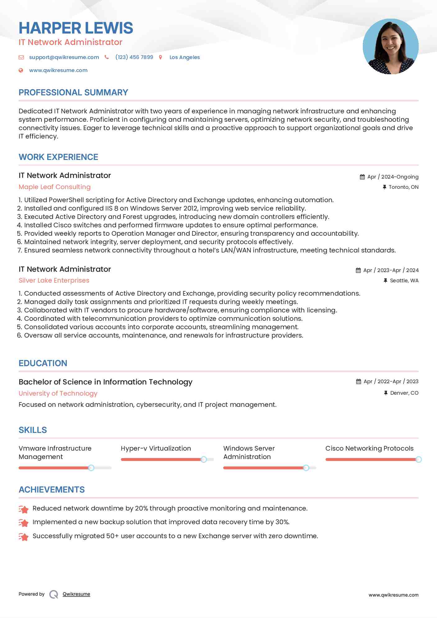 IT Network Administrator Resume Template
