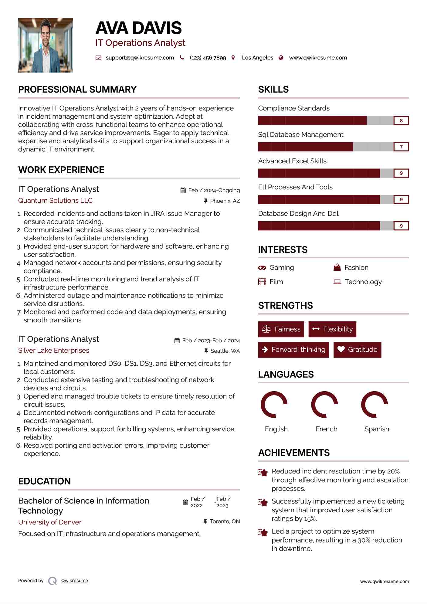 IT Operations Analyst Resume Format