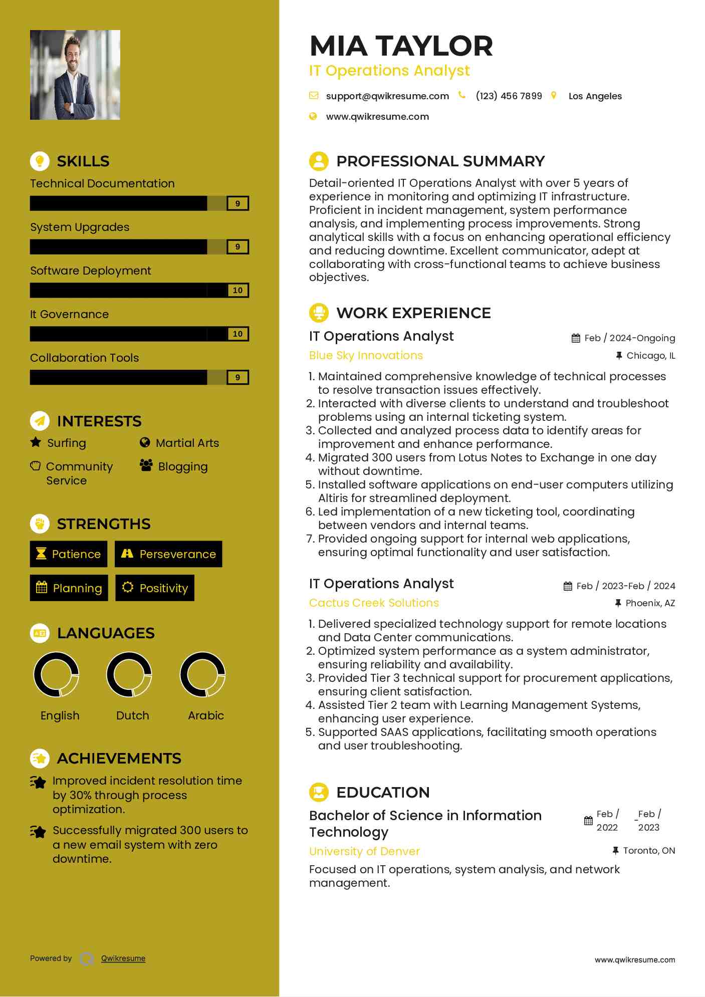 IT Operations Analyst Resume Template