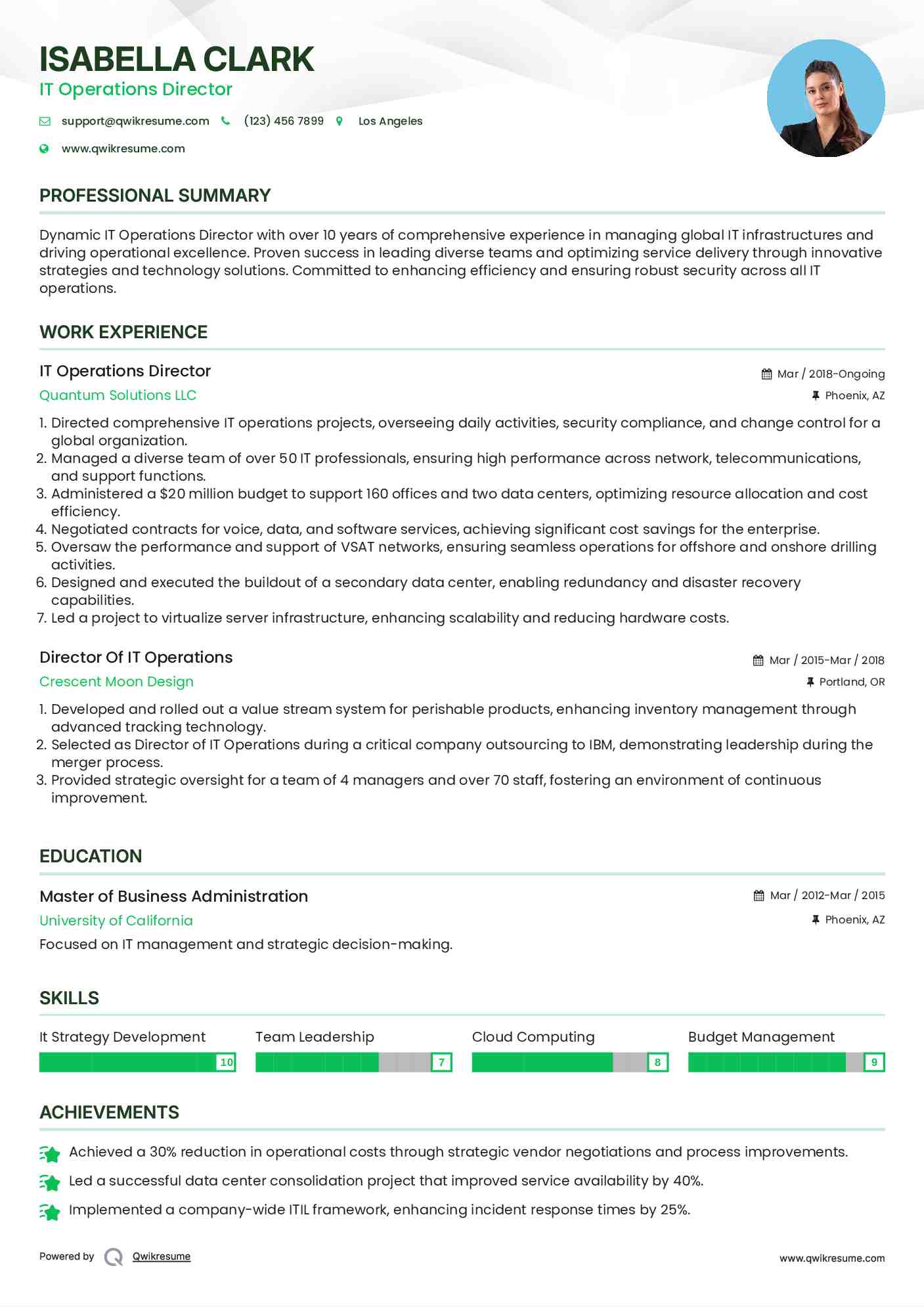 IT Operations Director Resume Example
