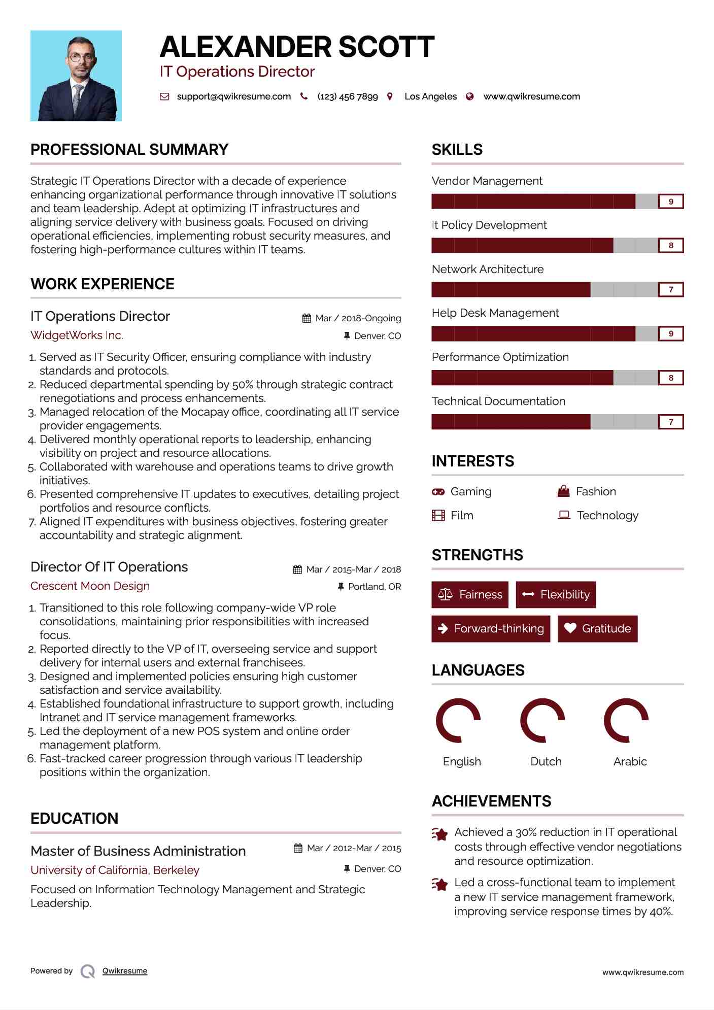 IT Operations Director Resume Format