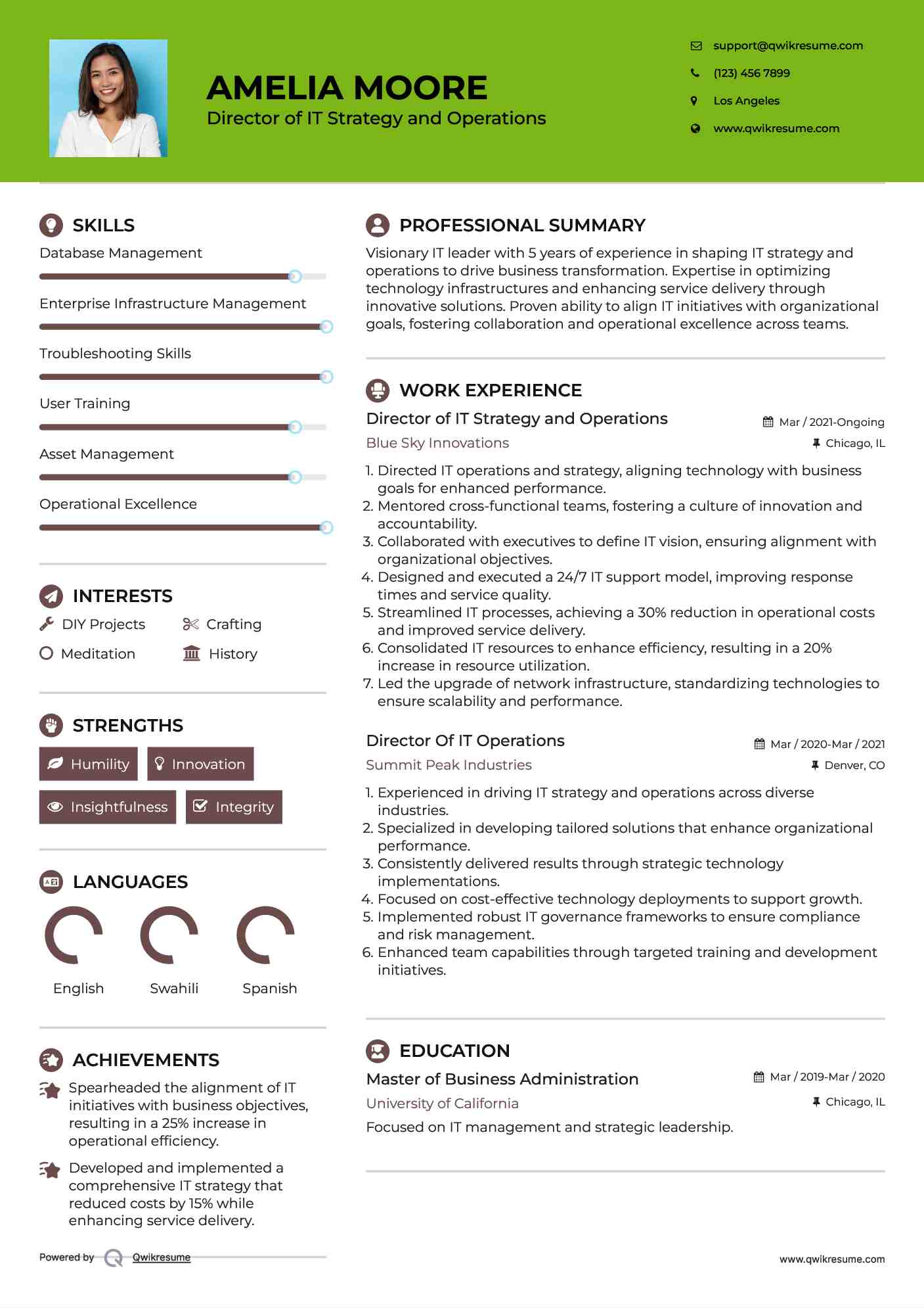 Director of IT Strategy and Operations

 Resume Sample