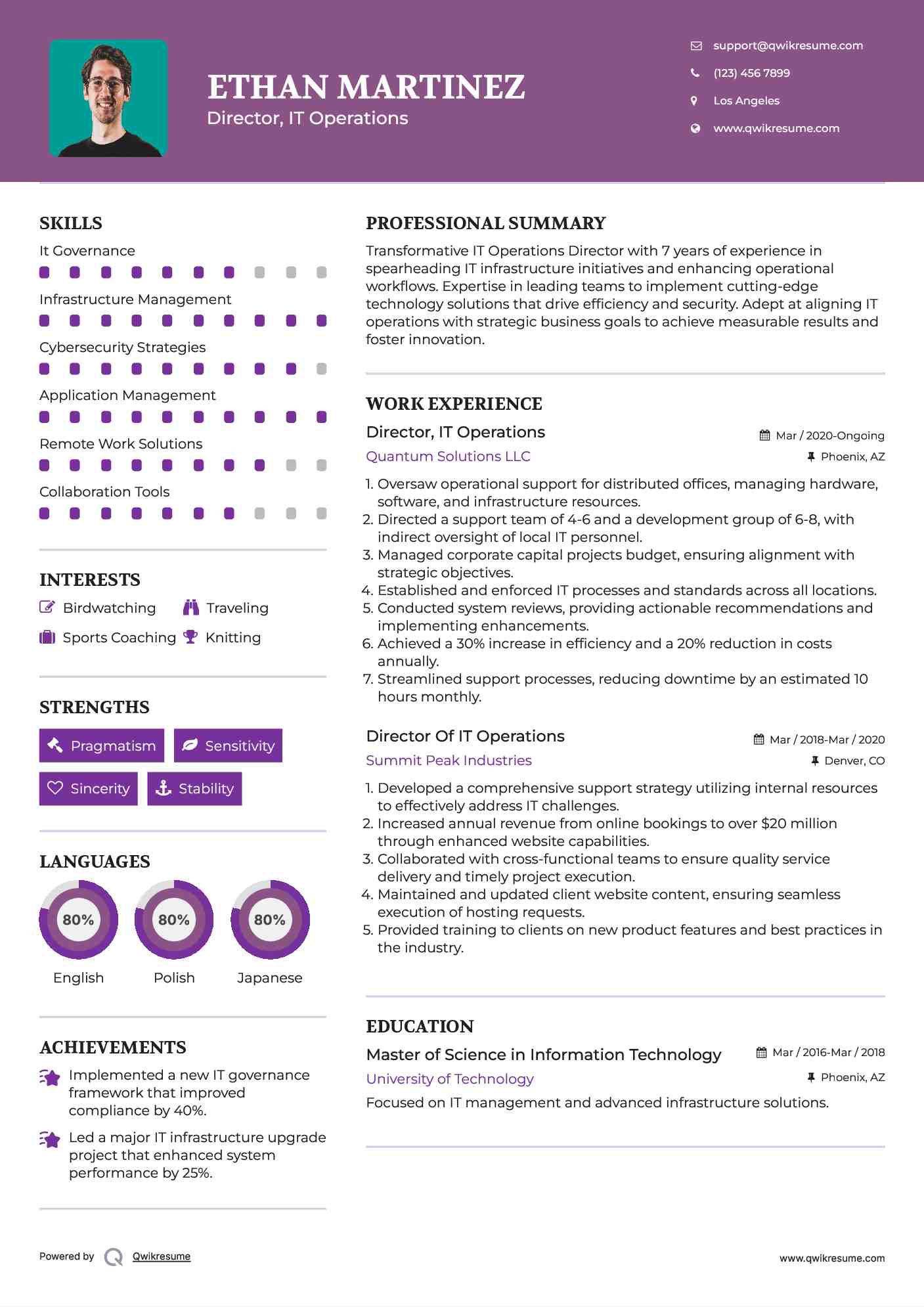 Director, IT Operations
 Resume Model