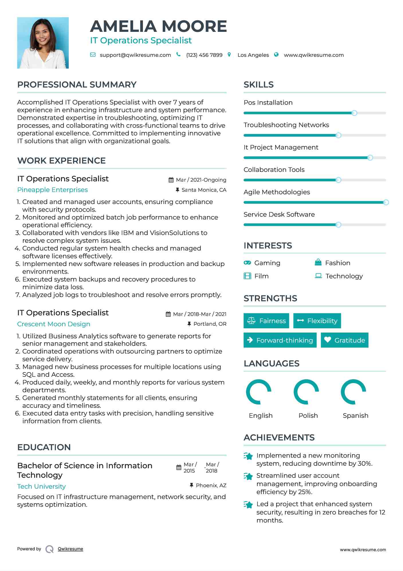 IT Operations Specialist Resume Example