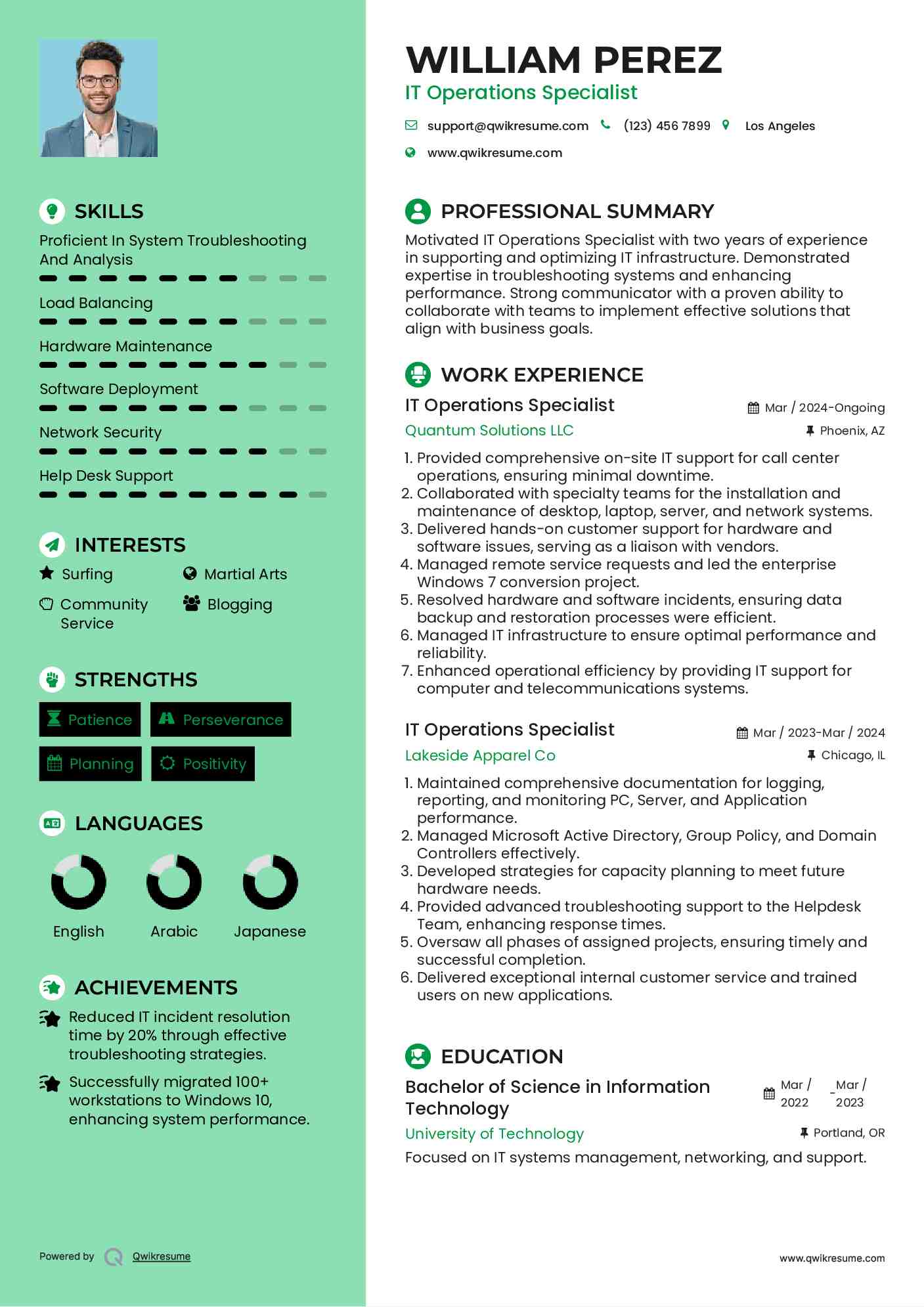 IT Operations Specialist Resume Template