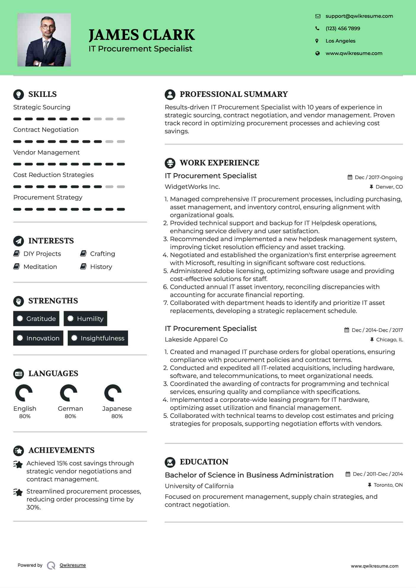 IT Procurement Specialist Resume Format