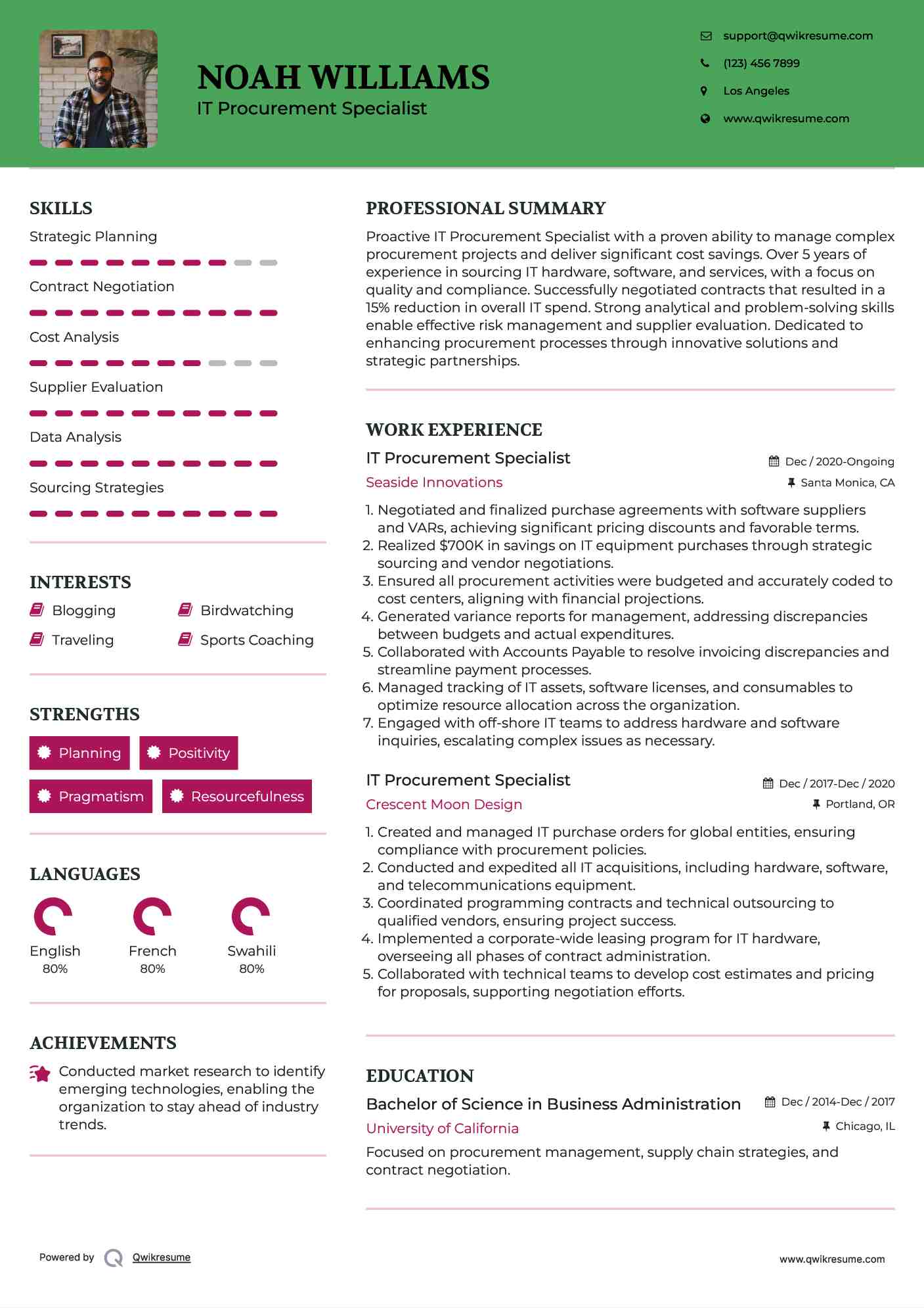 IT Procurement Specialist Resume Example