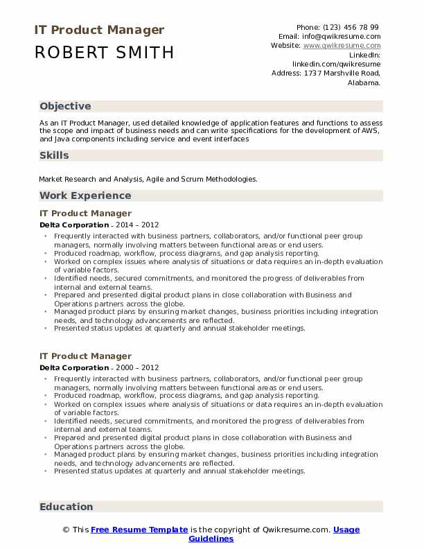 IT Product Manager Resume Samples QwikResume