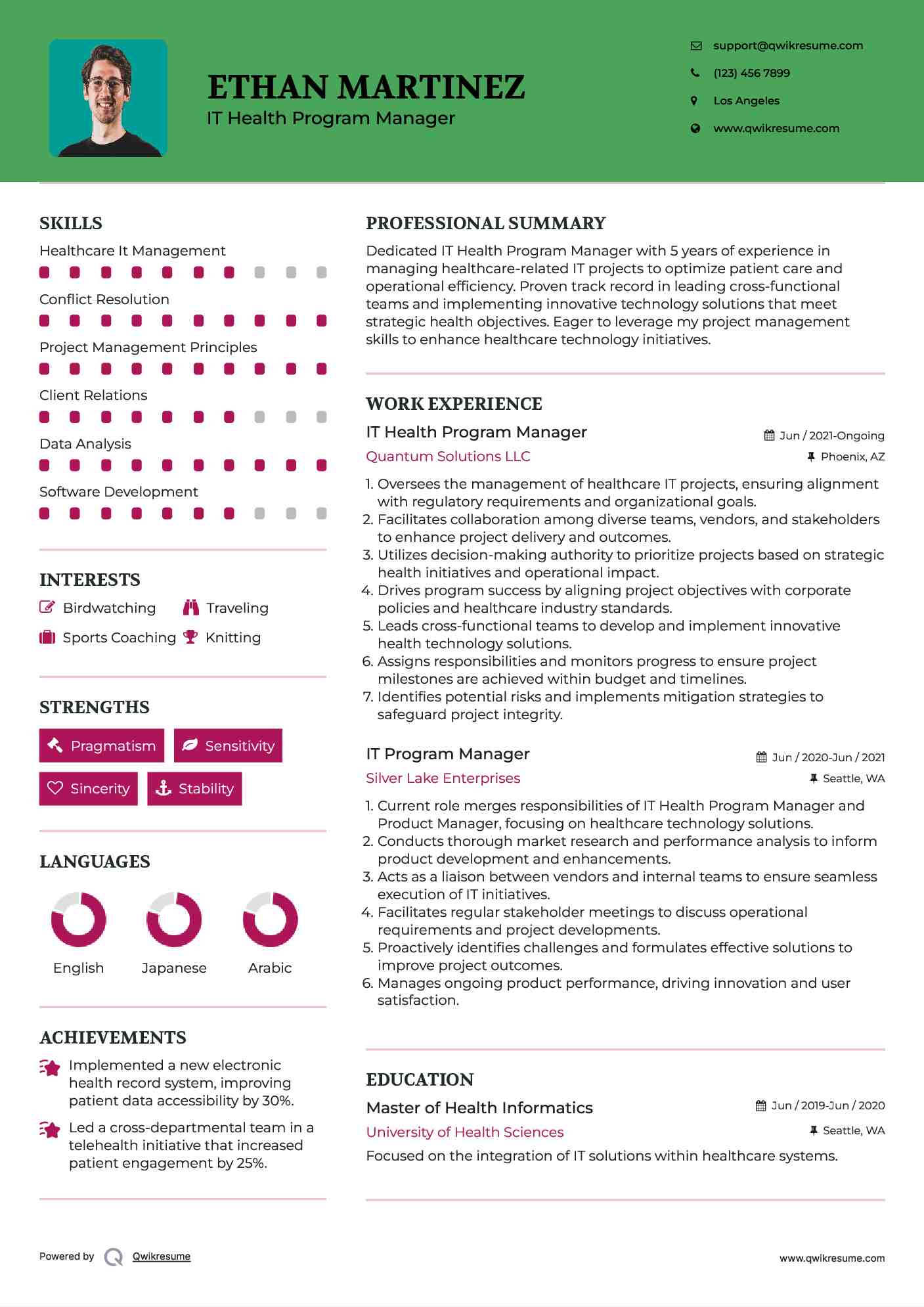 IT Health Program Manager Resume Model