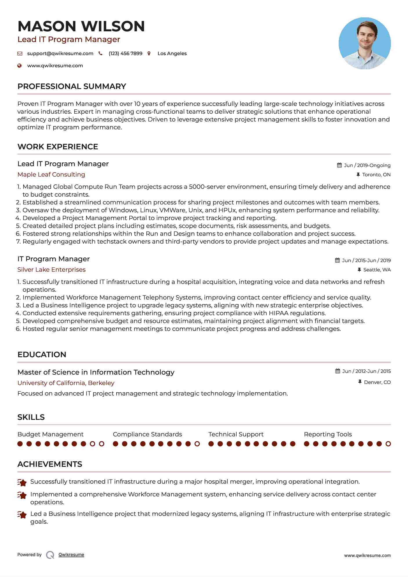 Lead IT Program Manager Resume Sample