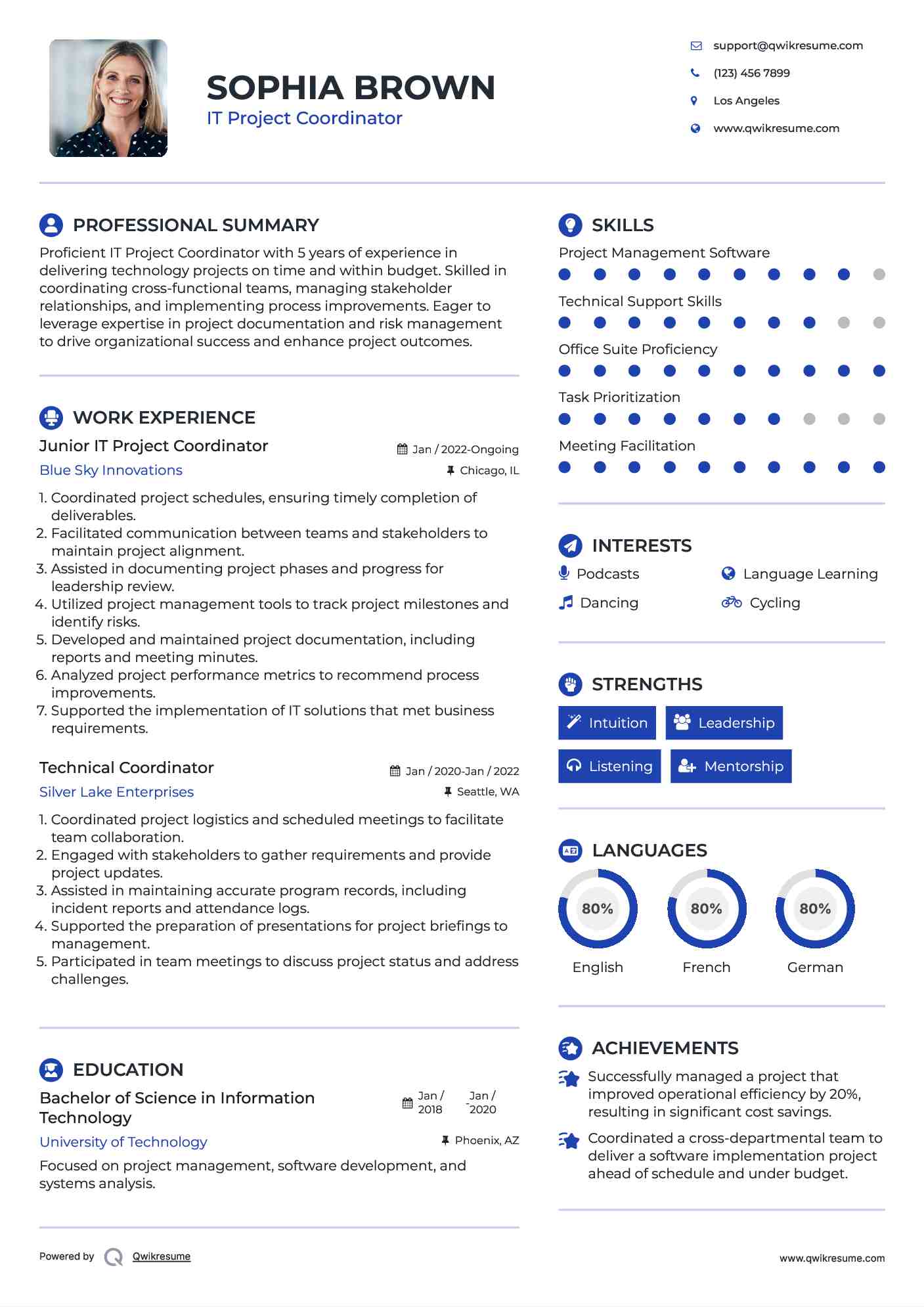 Sample Project Coordinator Resume