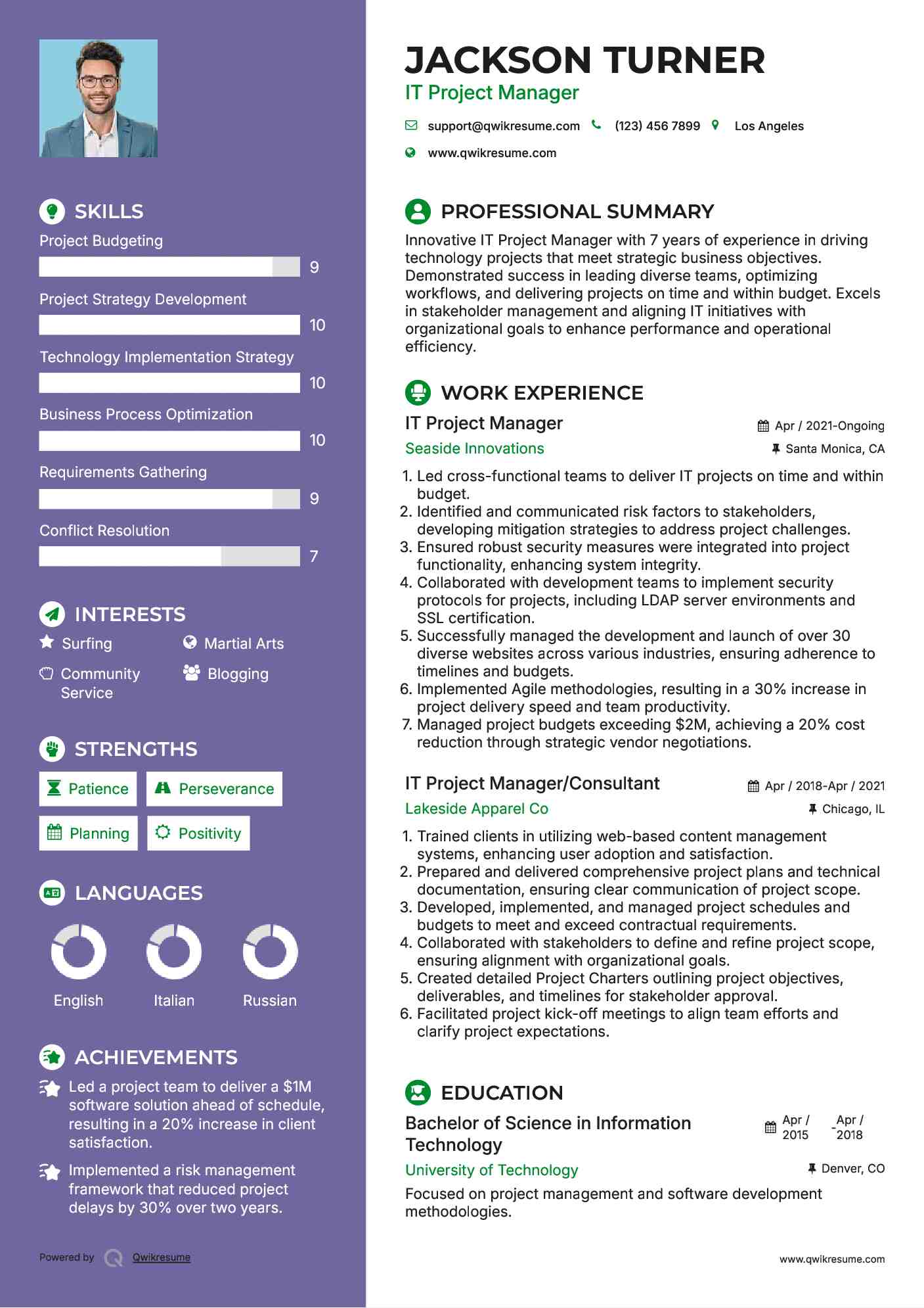 IT Project Manager Resume Sample