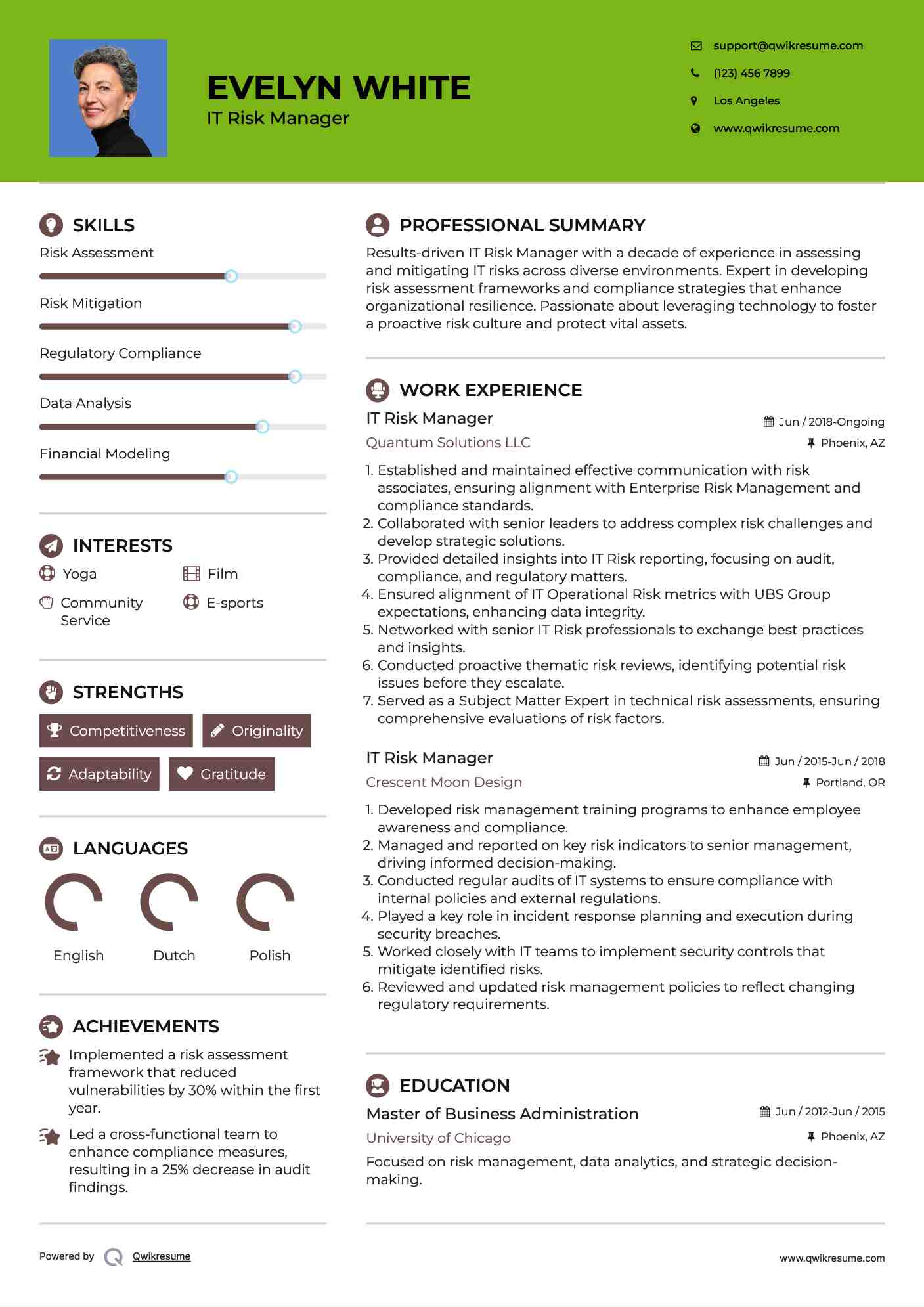 IT Risk Manager Resume Template