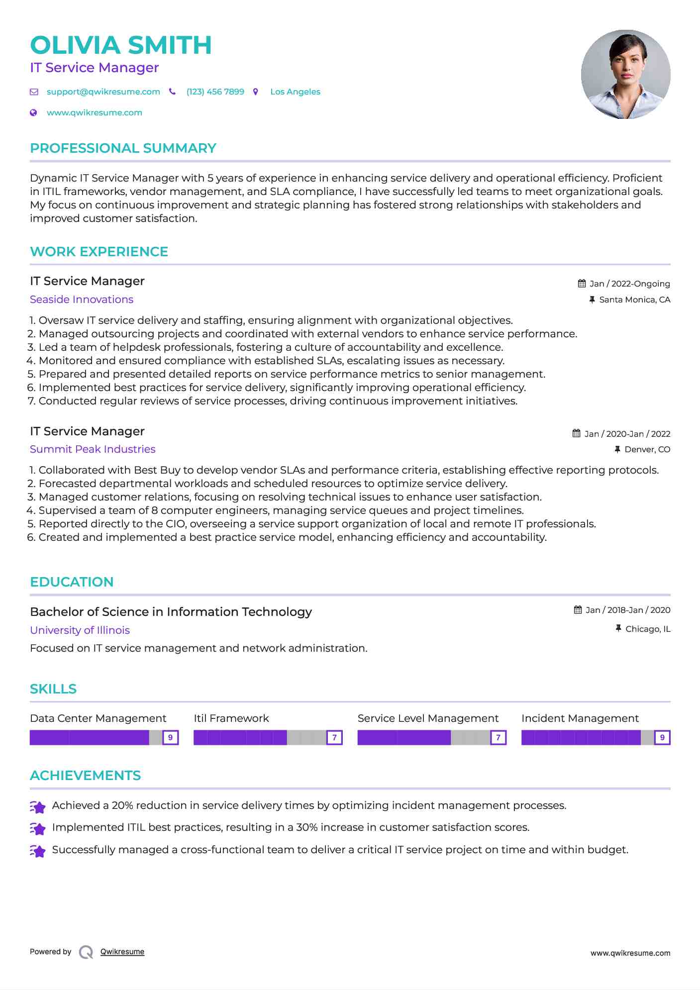 IT Service Manager Resume Sample