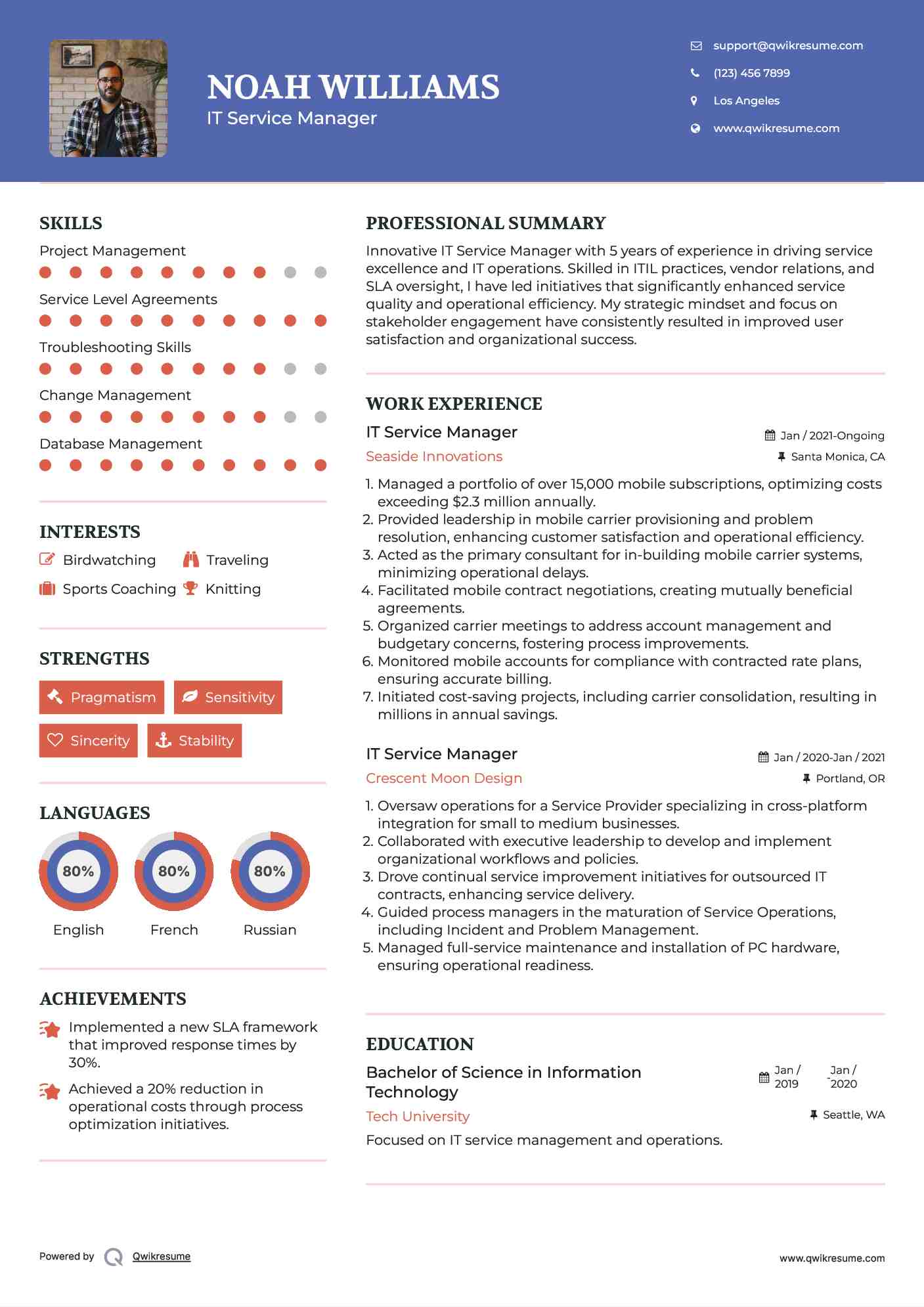 IT Service Manager Resume Sample