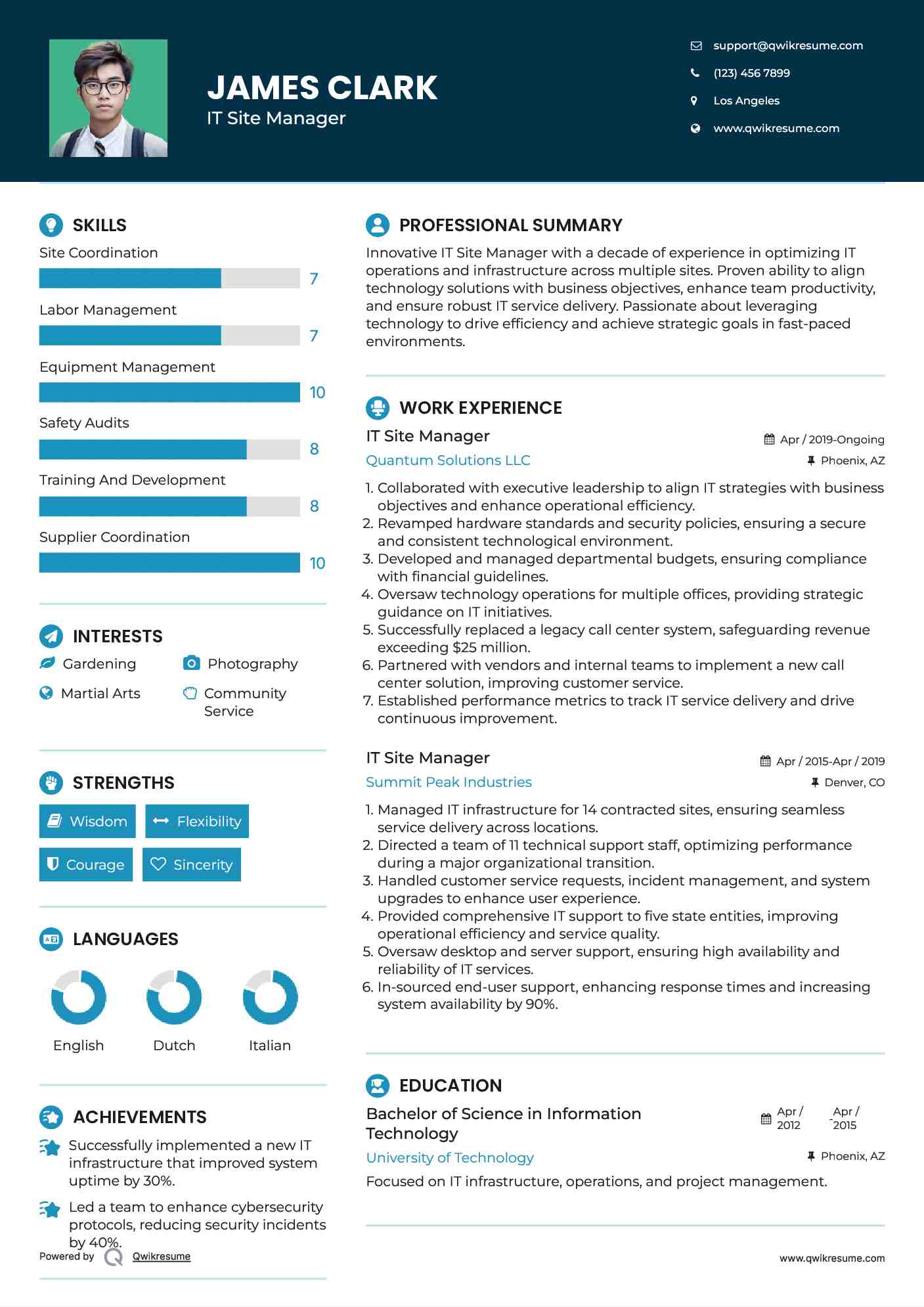 IT Site Manager Resume Format