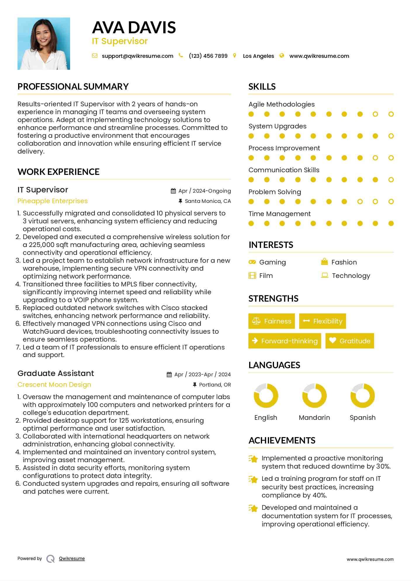 IT Supervisor Resume Model