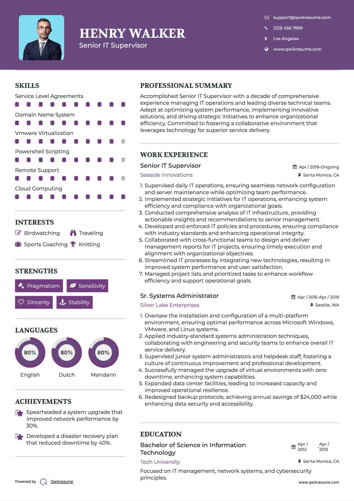 Senior IT Supervisor Resume Format