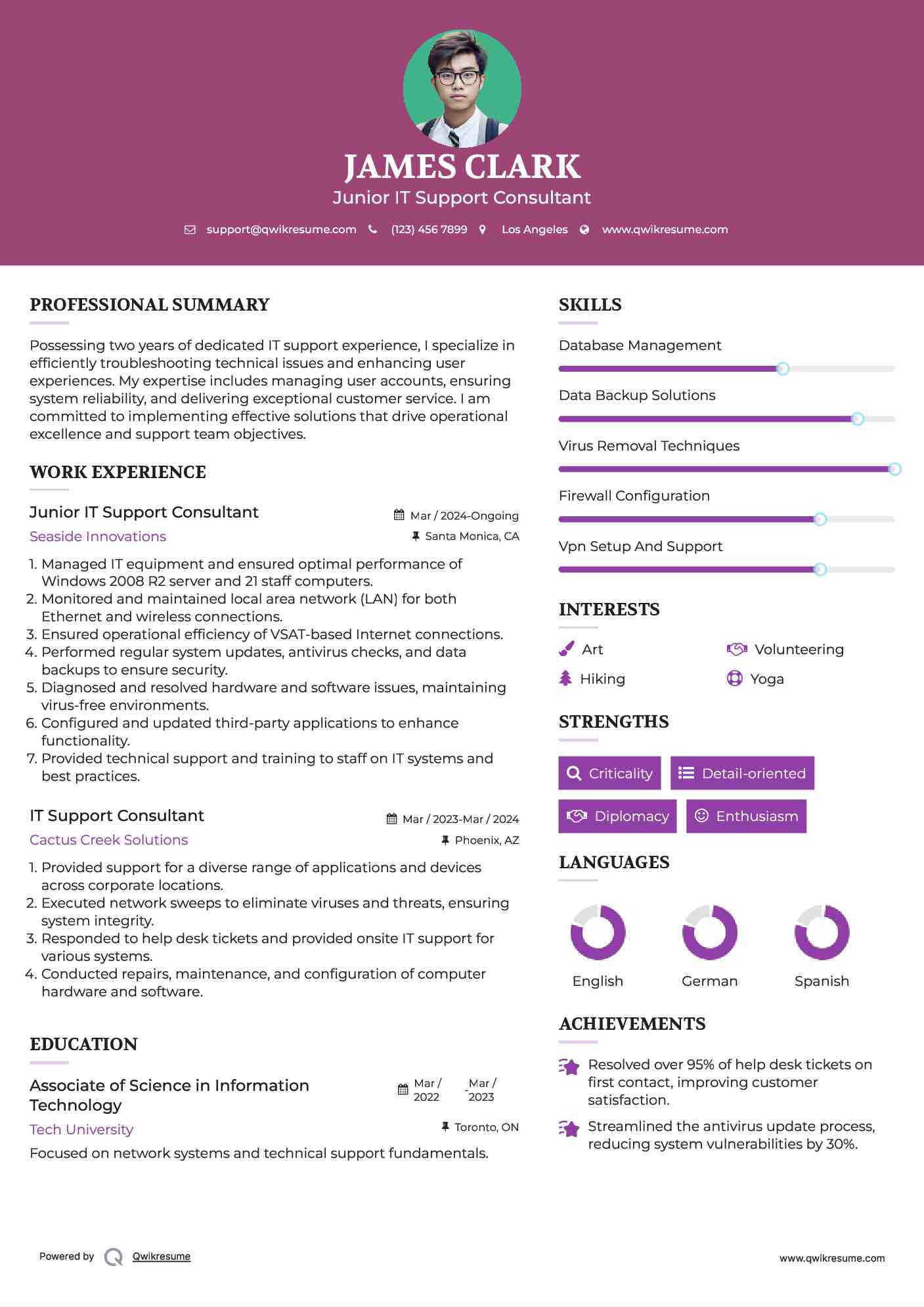 Junior IT Support Consultant Resume Model