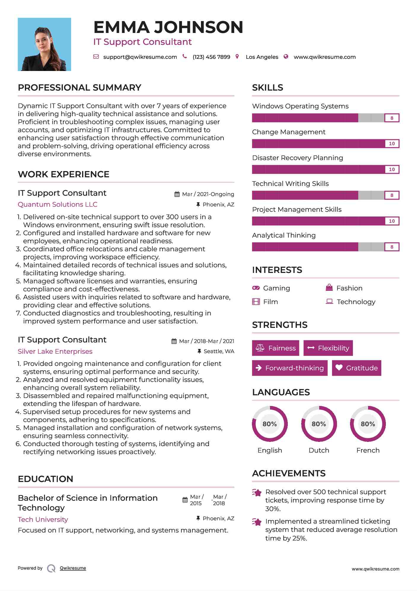 IT Support Consultant Resume Template