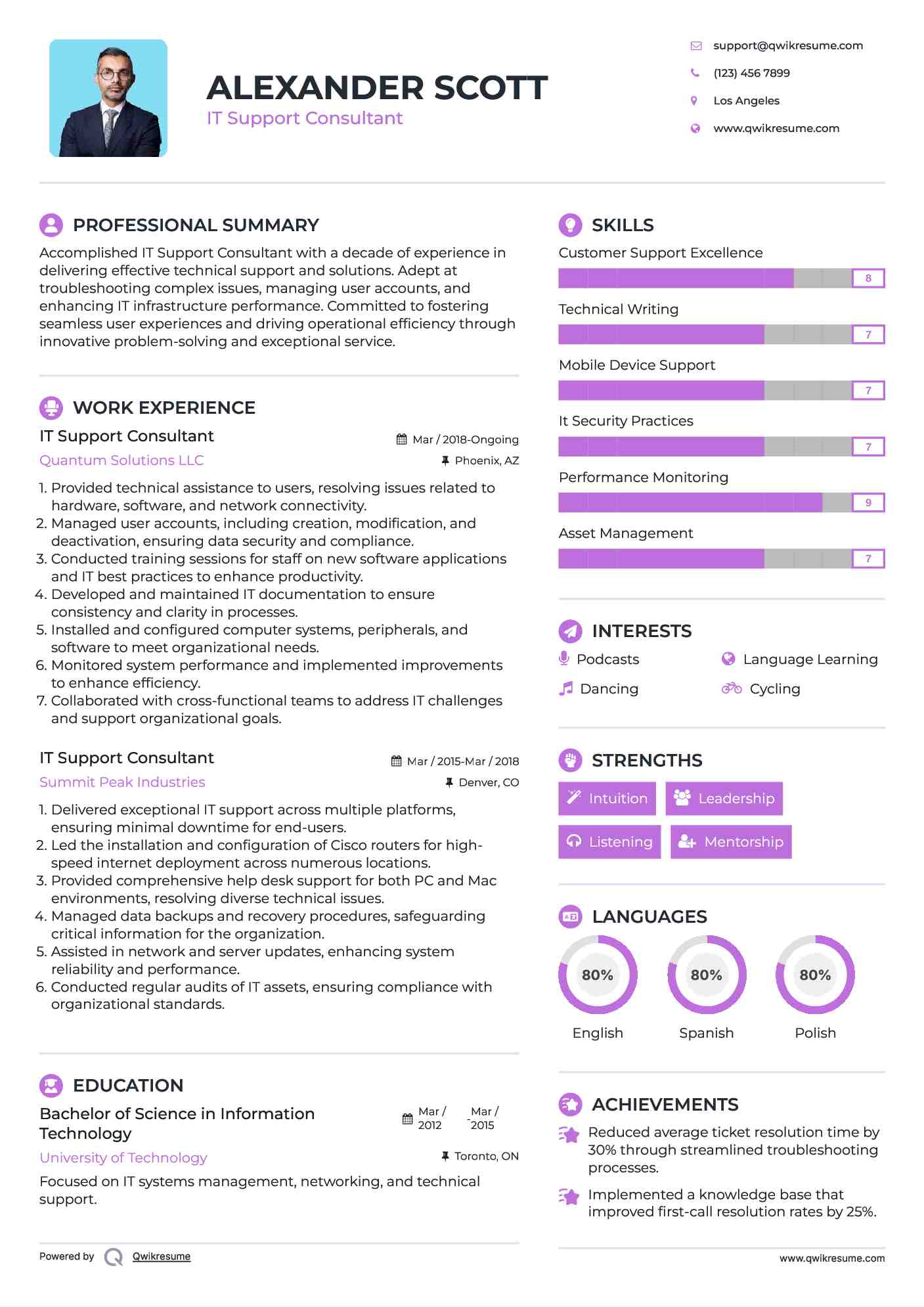 IT Support Consultant Resume Template