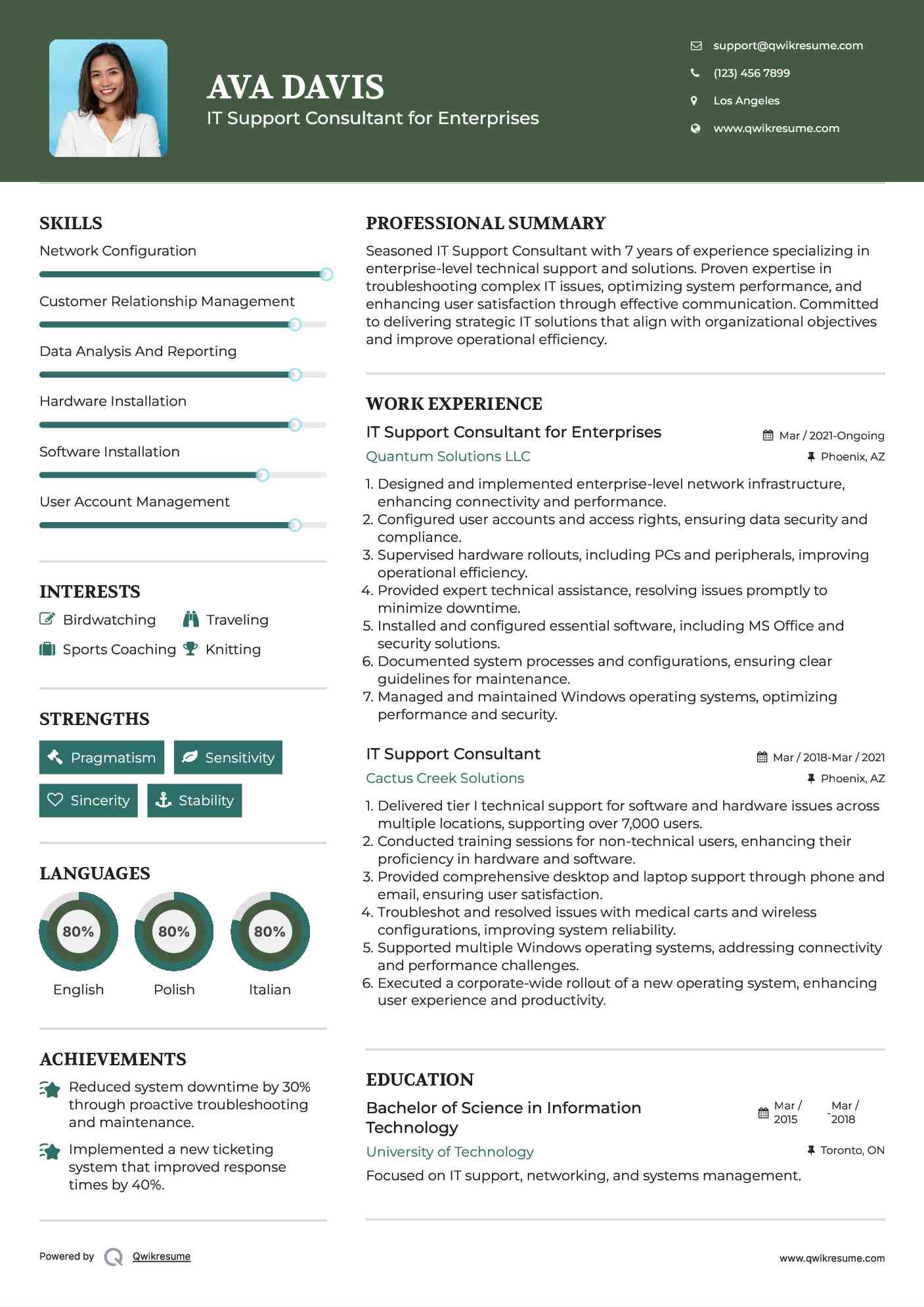 IT Support Consultant for Enterprises Resume Template