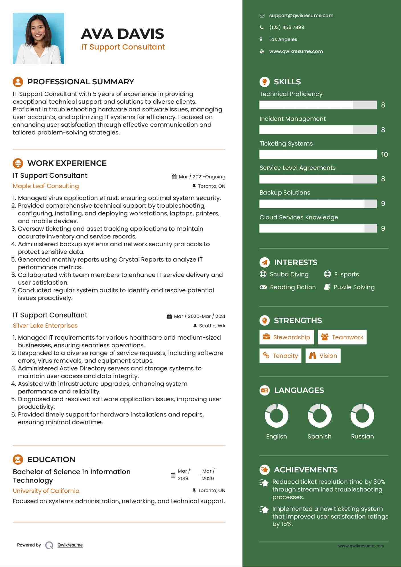 IT Support Consultant Resume Format