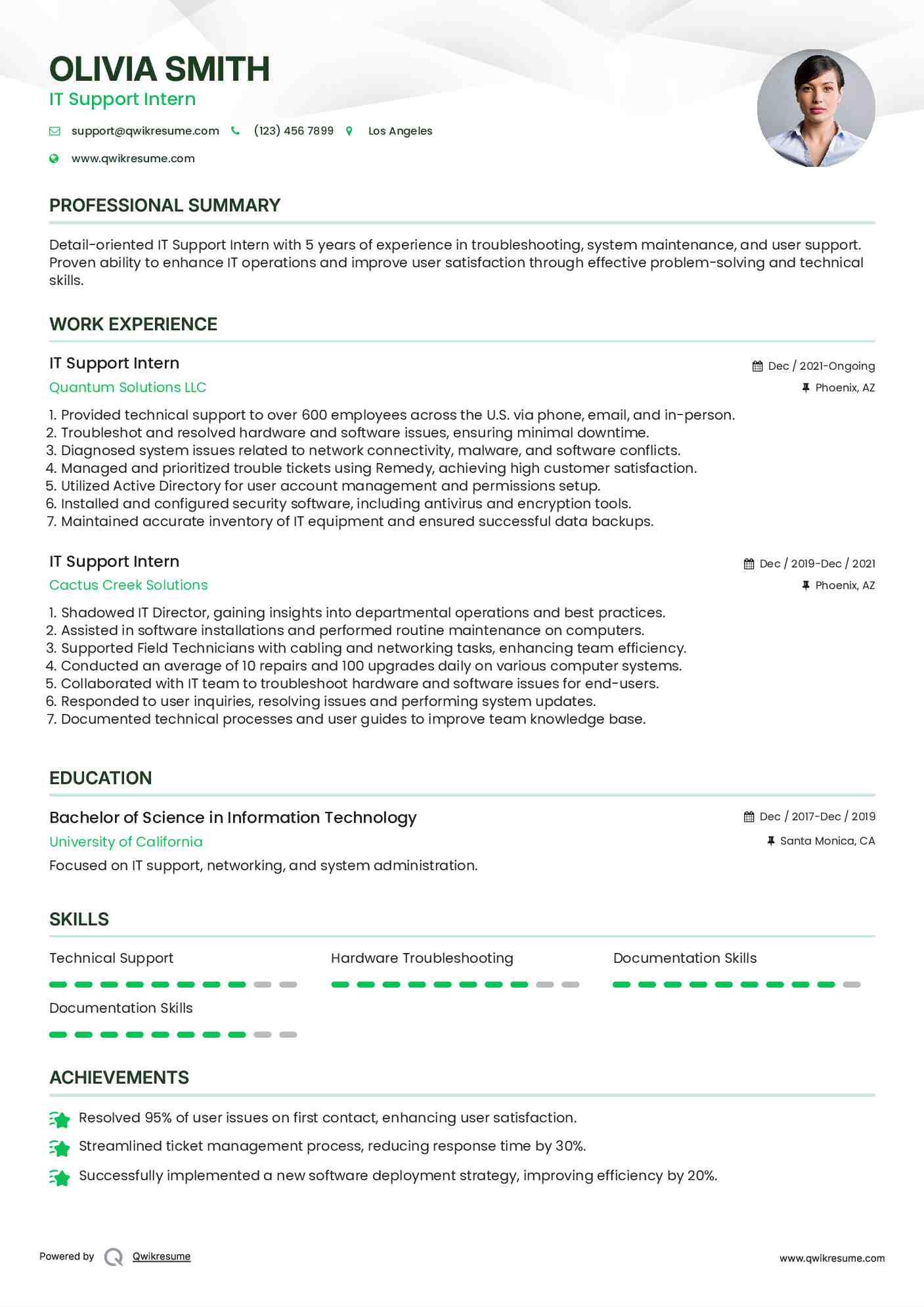 IT Support Intern Resume Model