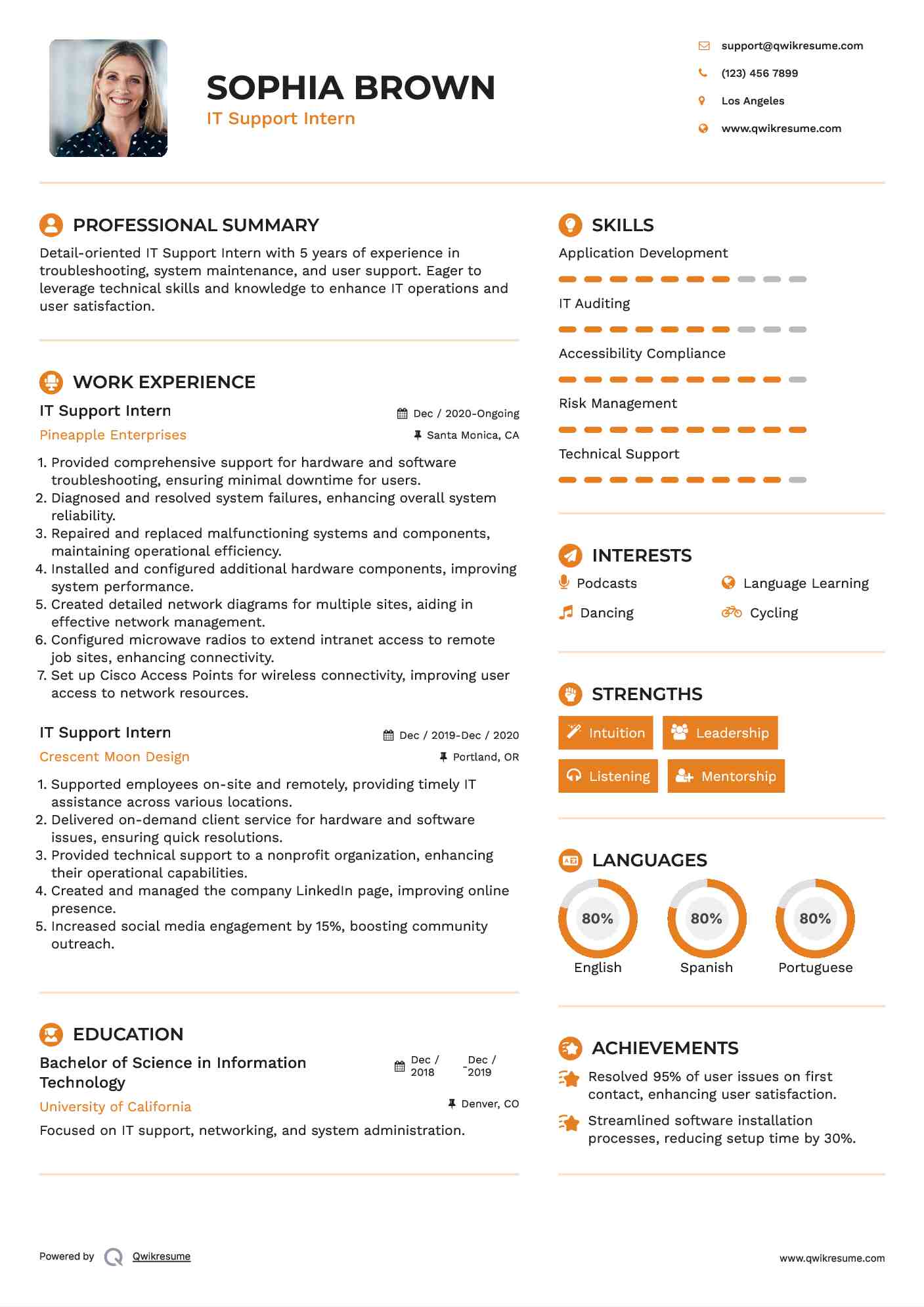 IT Support Intern Resume Template