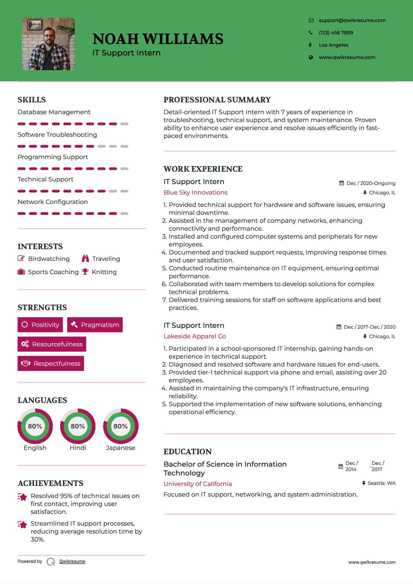 IT Support Intern Resume Model