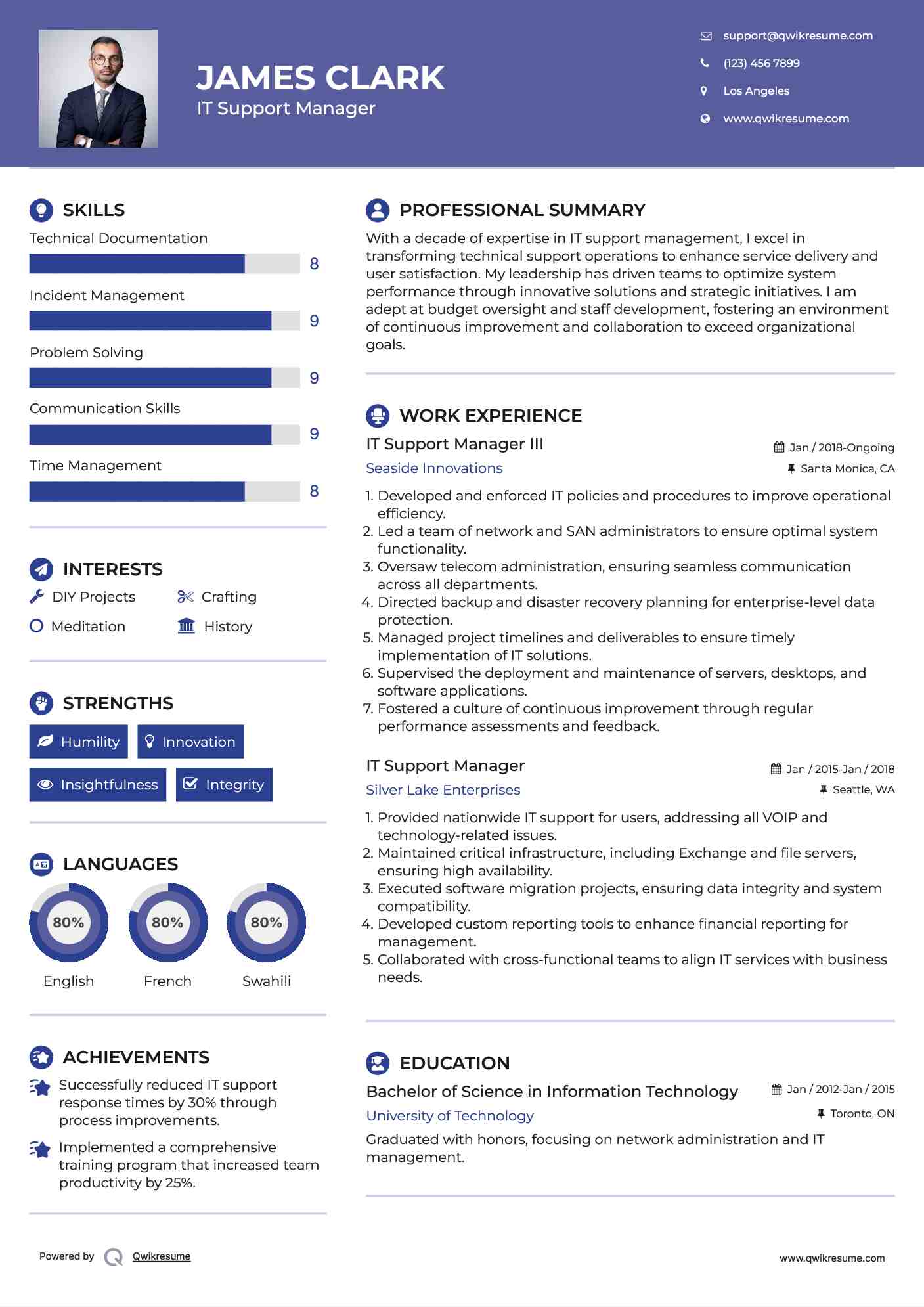 IT Support Manager III Resume Model