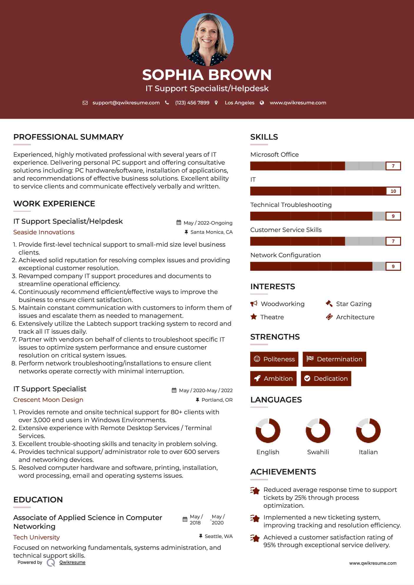 IT Support Specialist/Helpdesk Resume Model