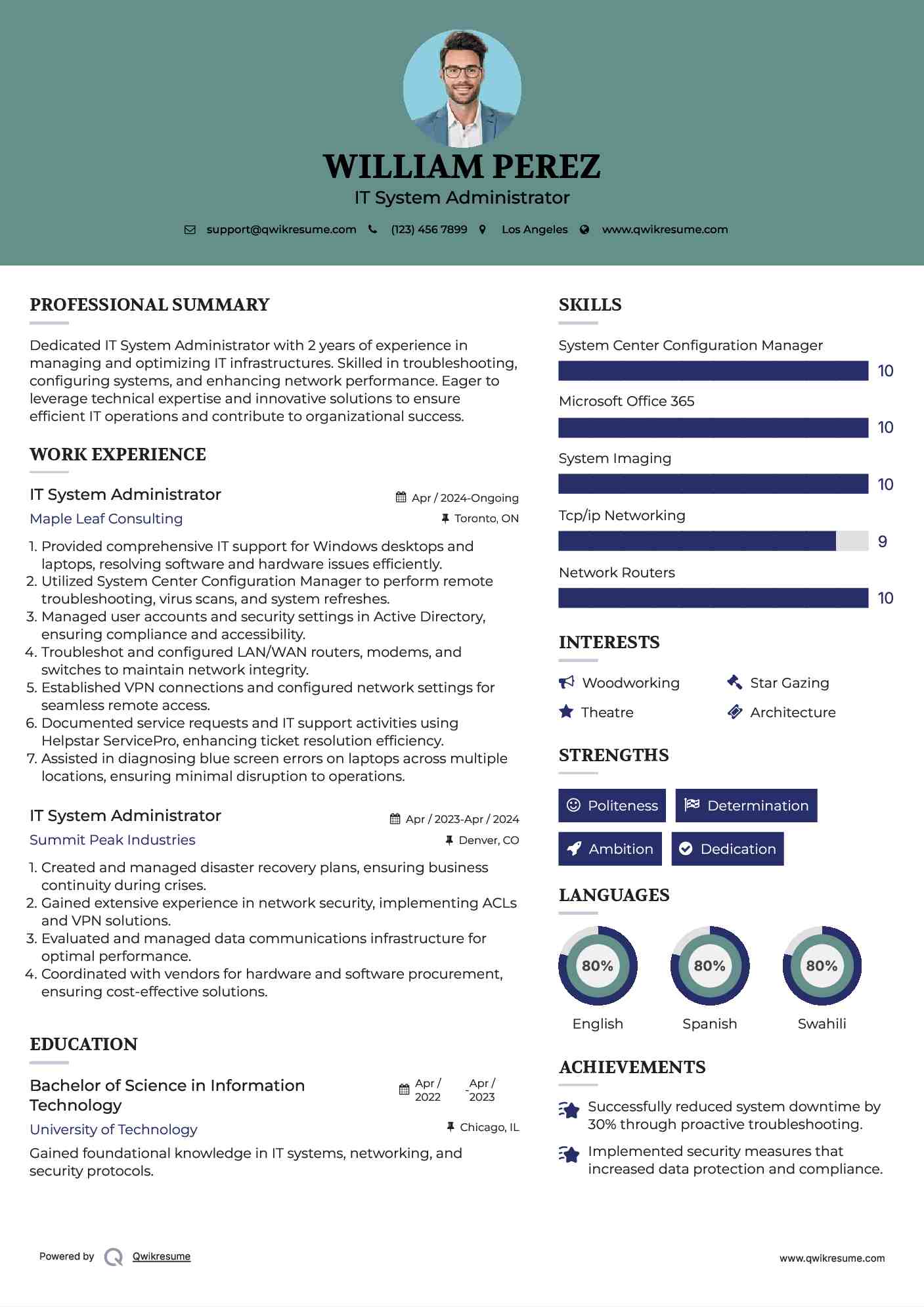 IT System Administrator Resume Sample