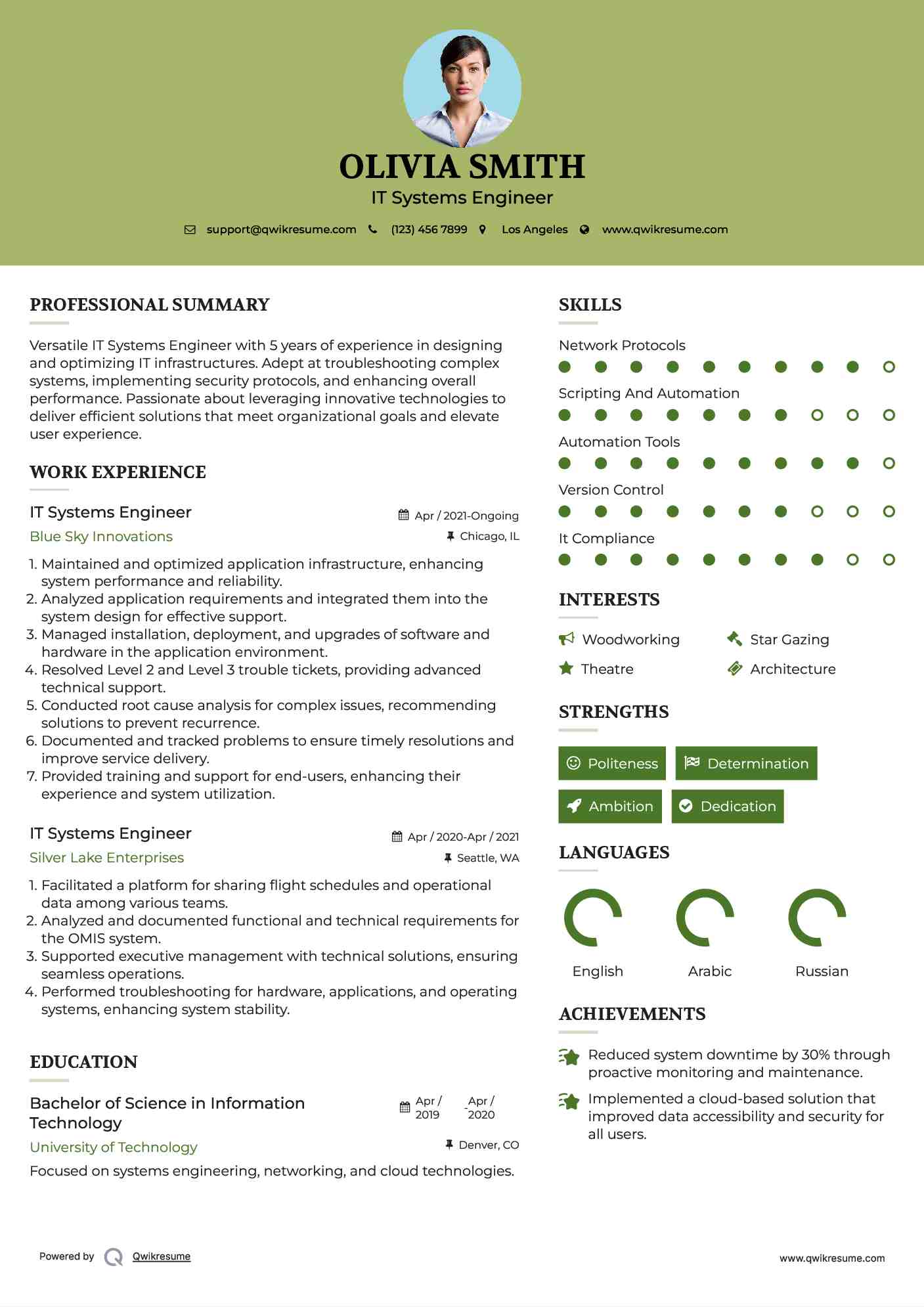 IT Systems Engineer Resume Example