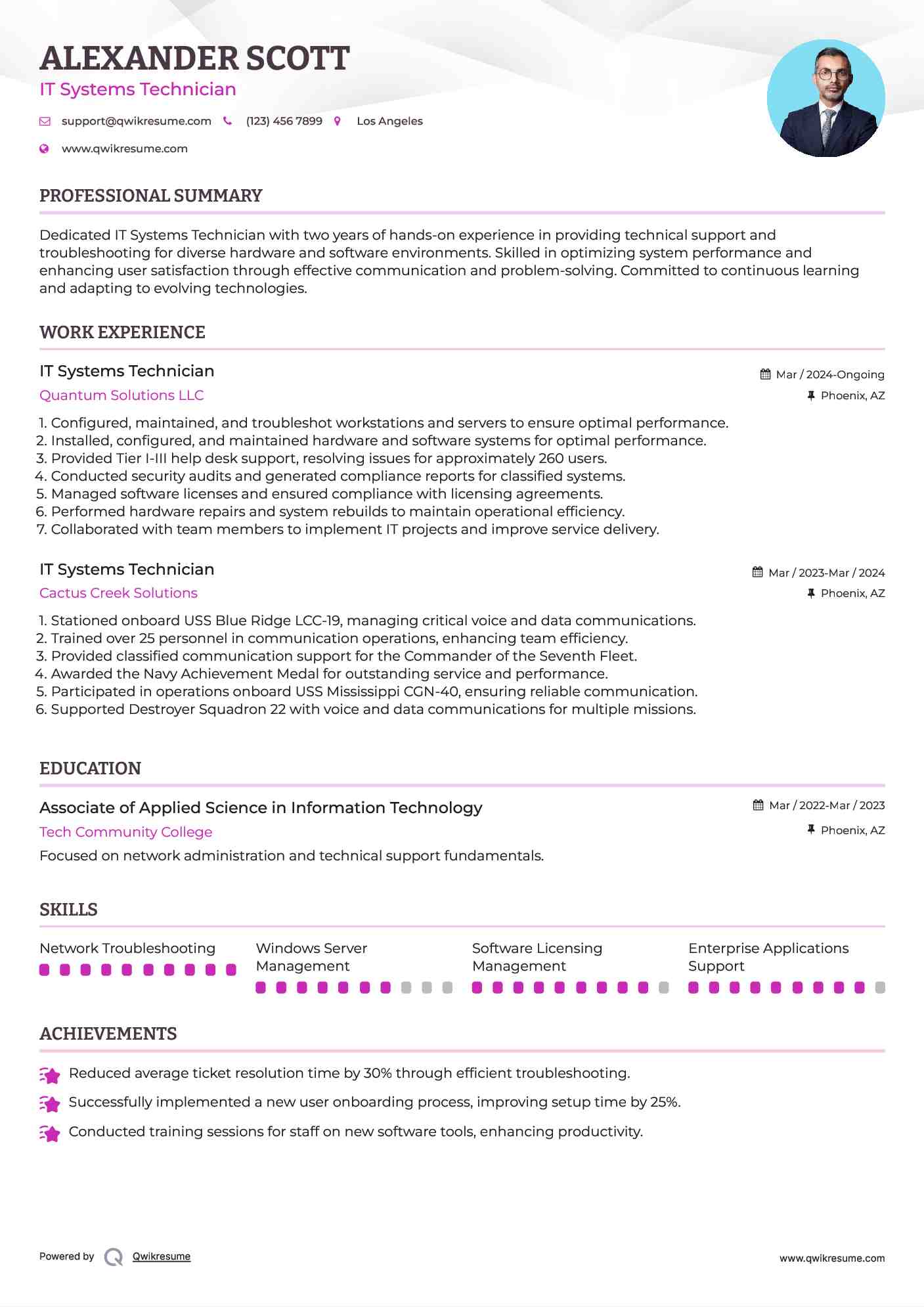 IT Systems Technician Resume Template