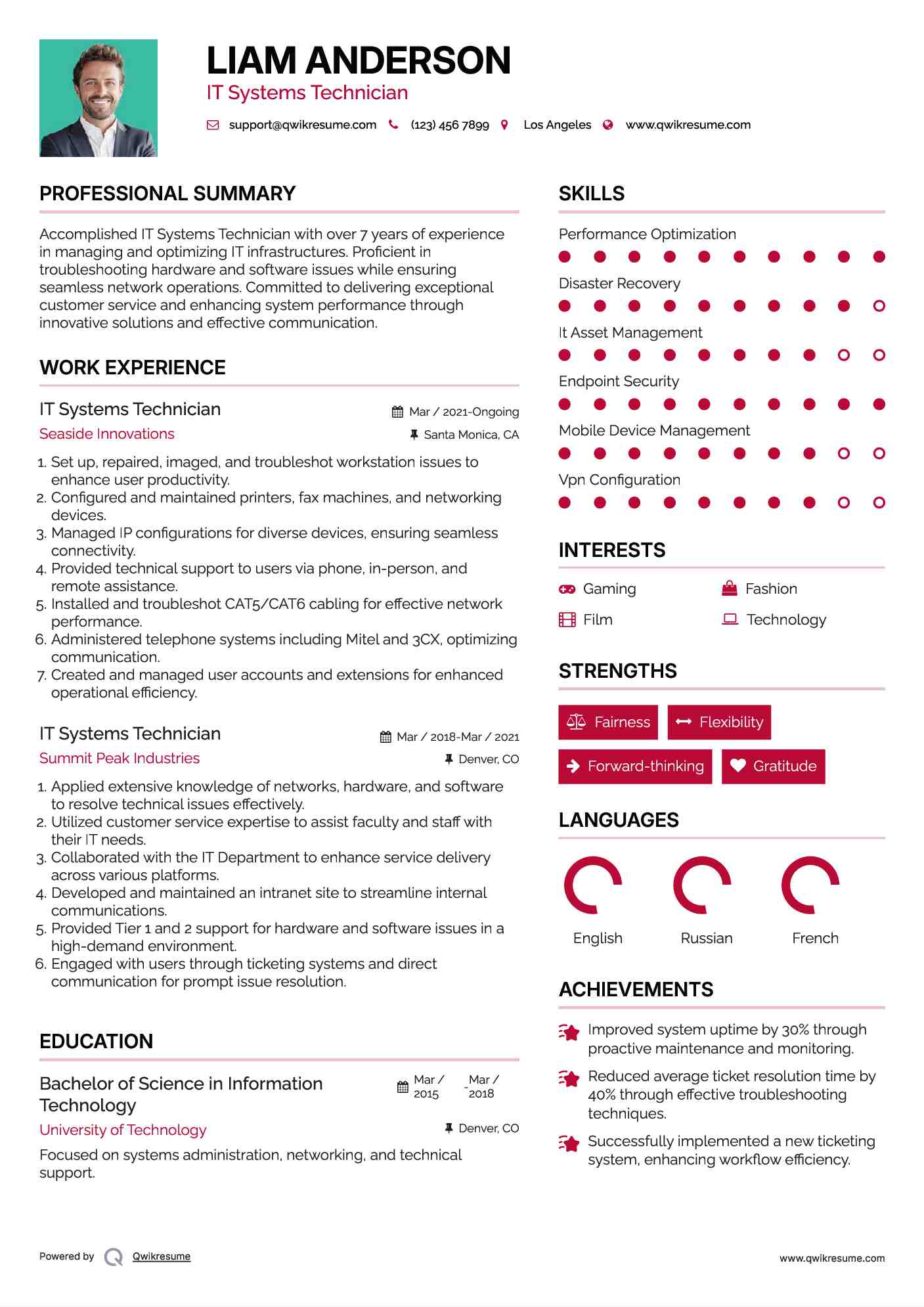 IT Systems Technician Resume Format