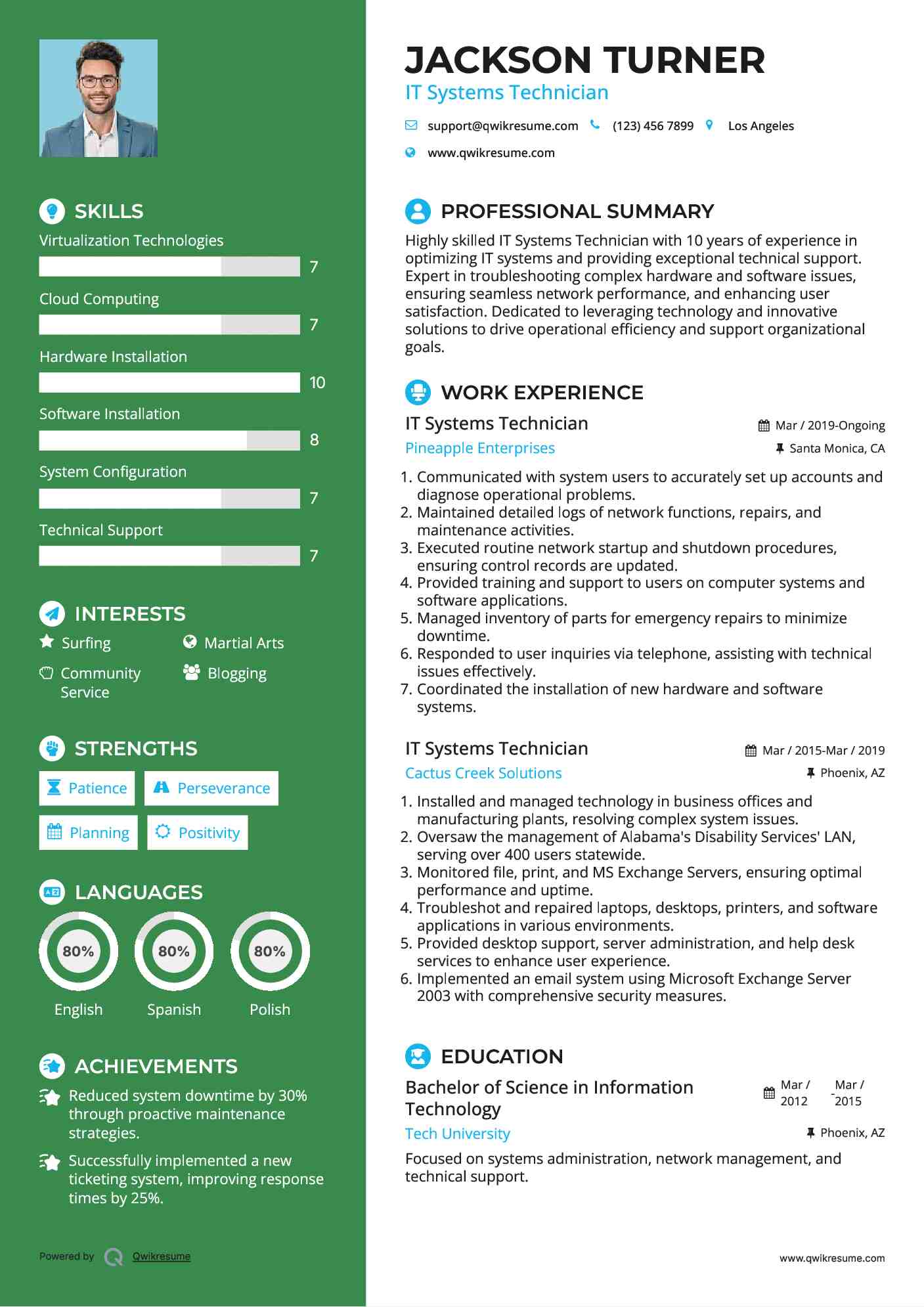 IT Systems Technician Resume Sample