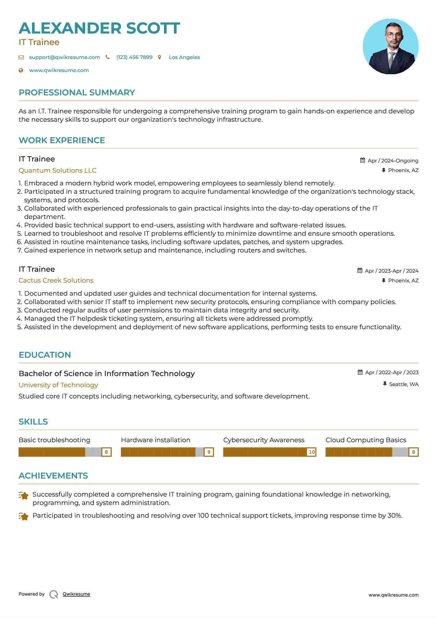 IT Trainee Resume Example