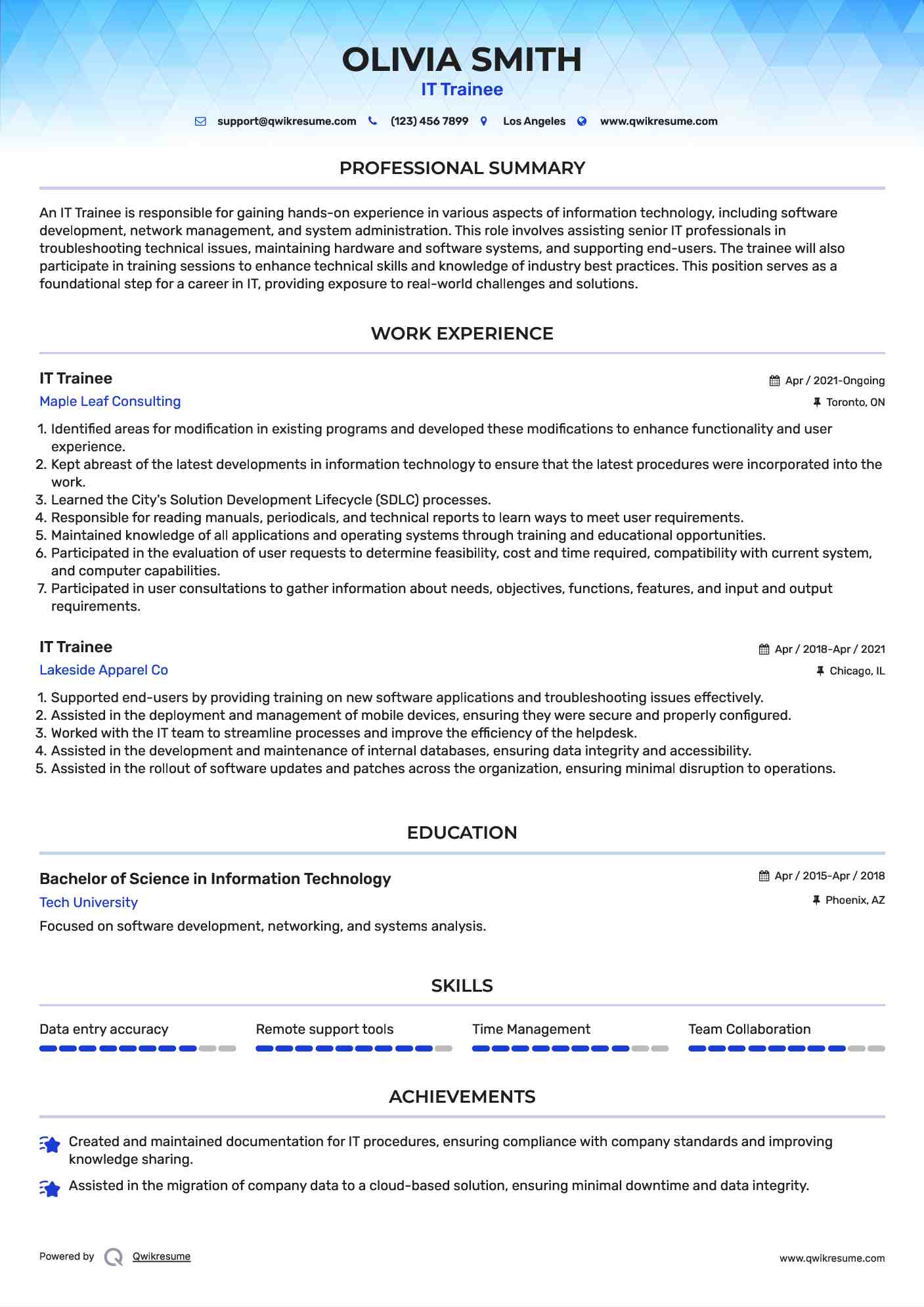 IT Trainee Resume Model