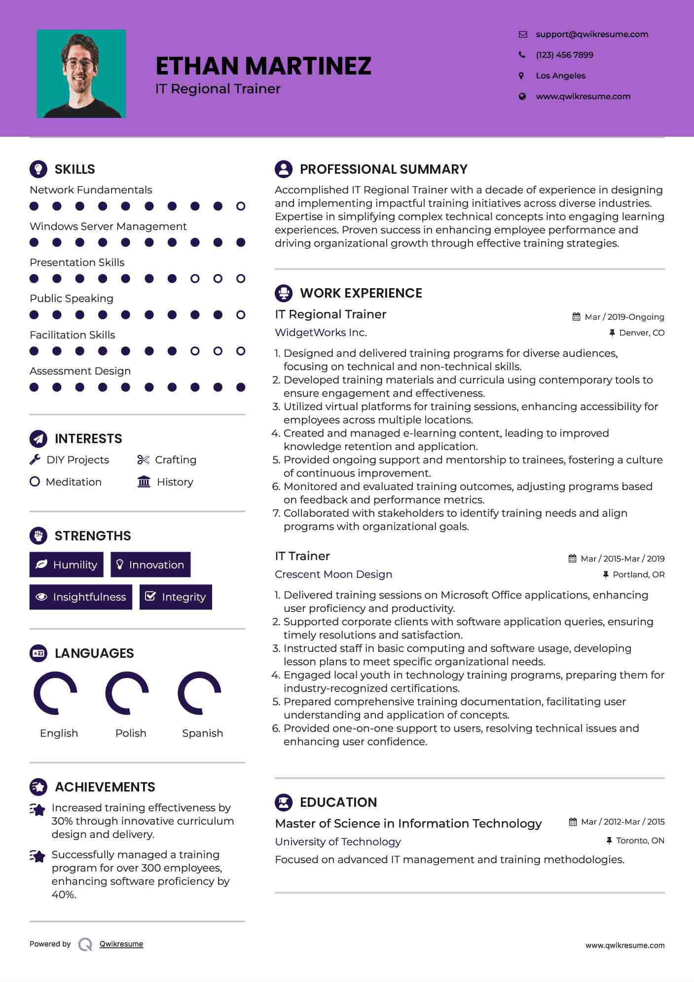 IT Regional Trainer  Resume Example