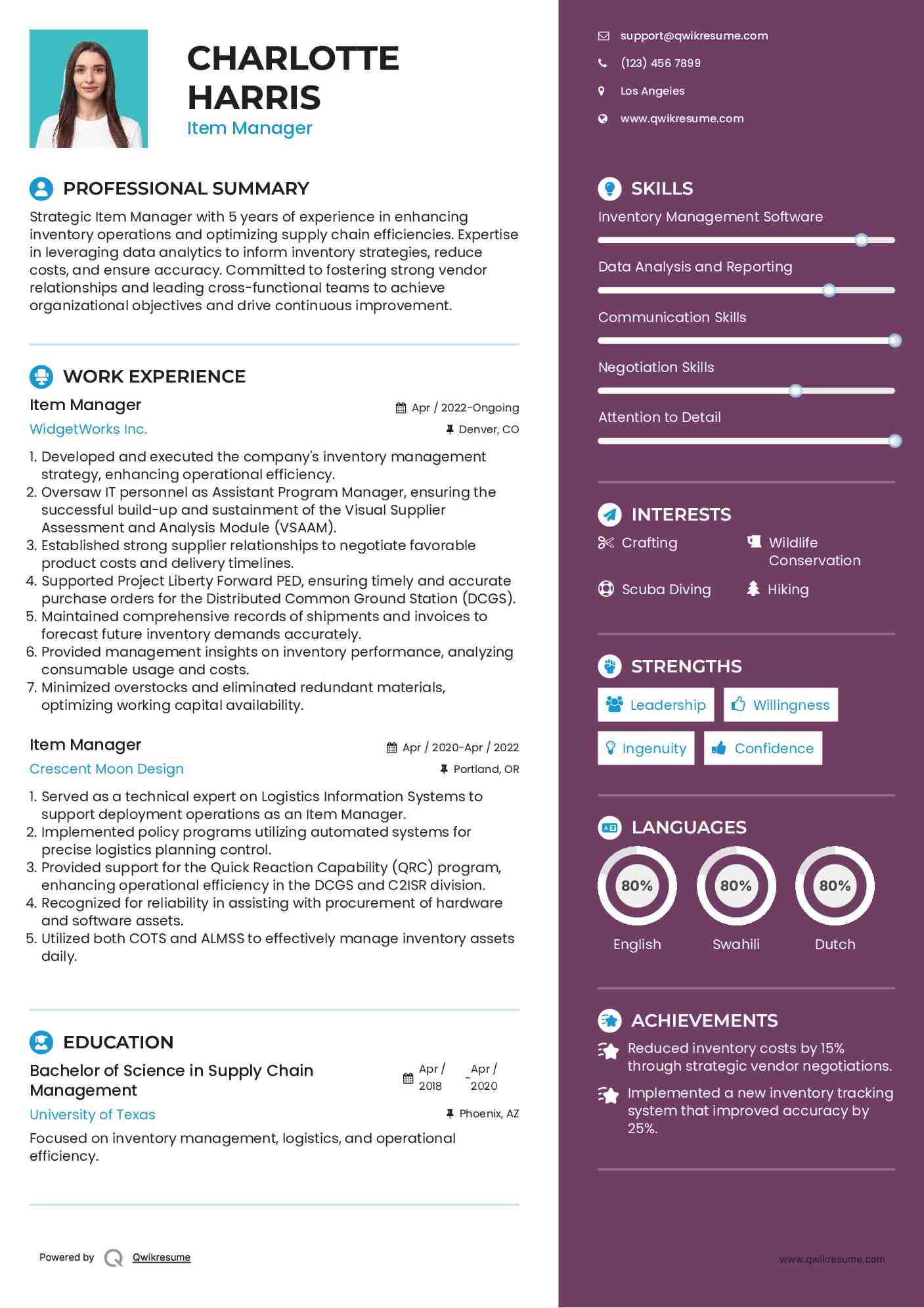 Item Manager Resume Format