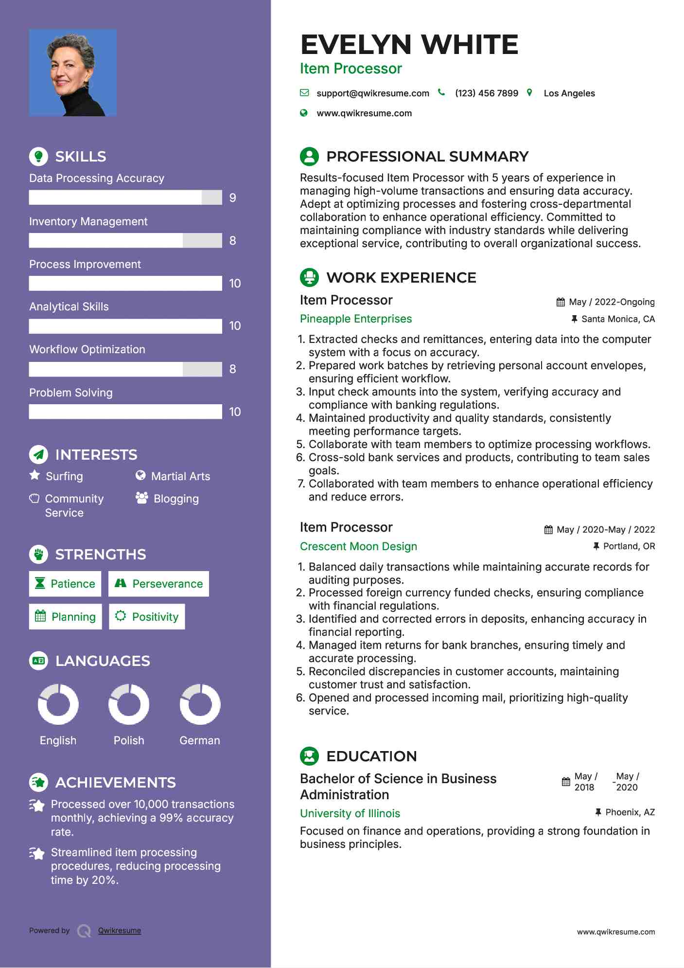 Item Processor Resume Format