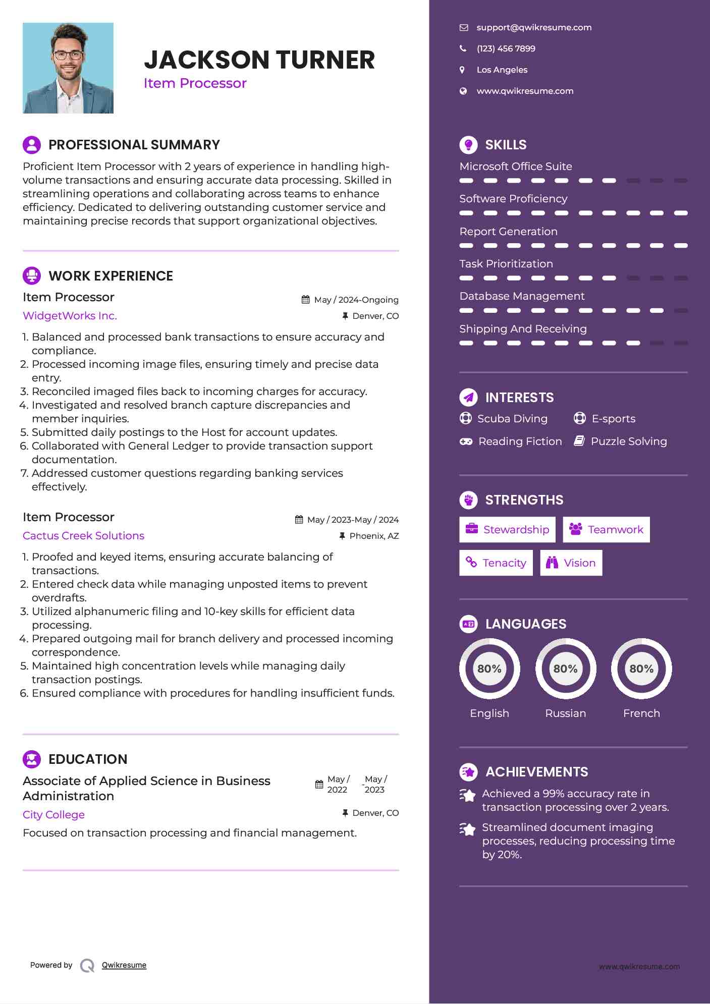 Item Processor Resume Format