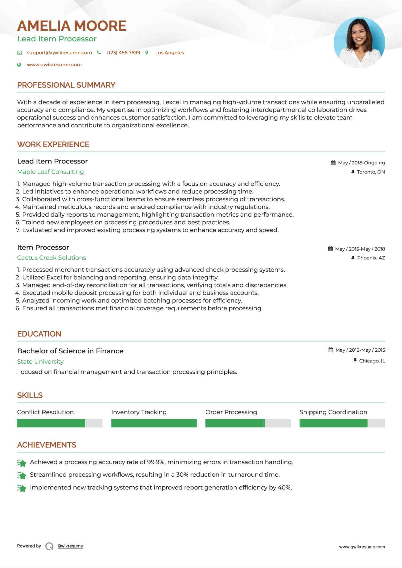 Lead Item Processor  Resume Model