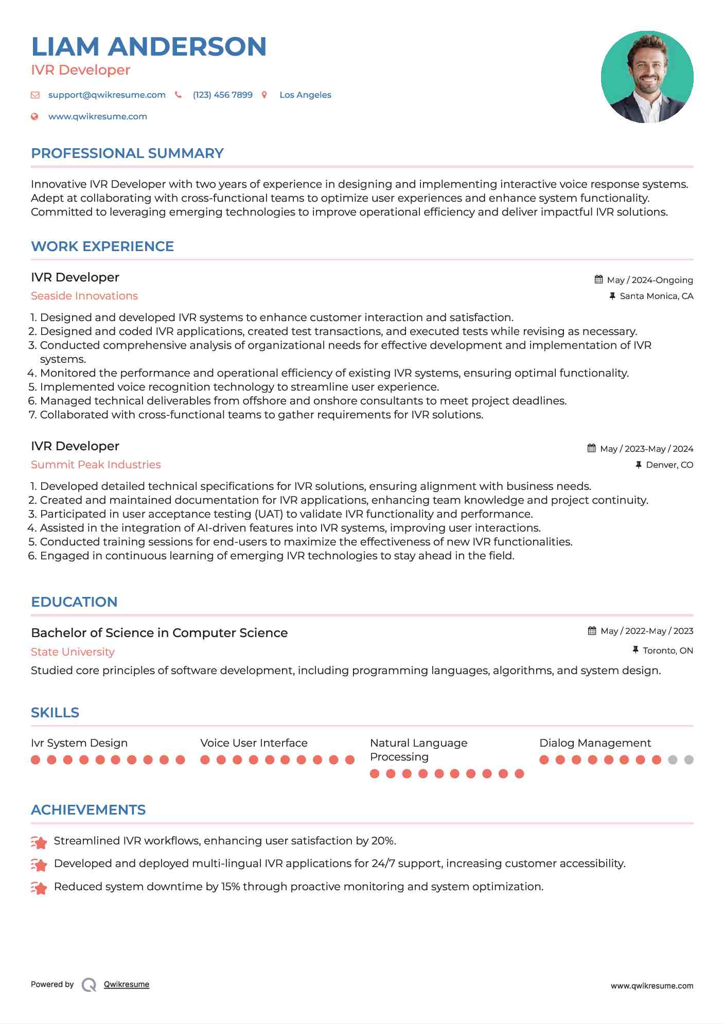 IVR Developer Resume Example