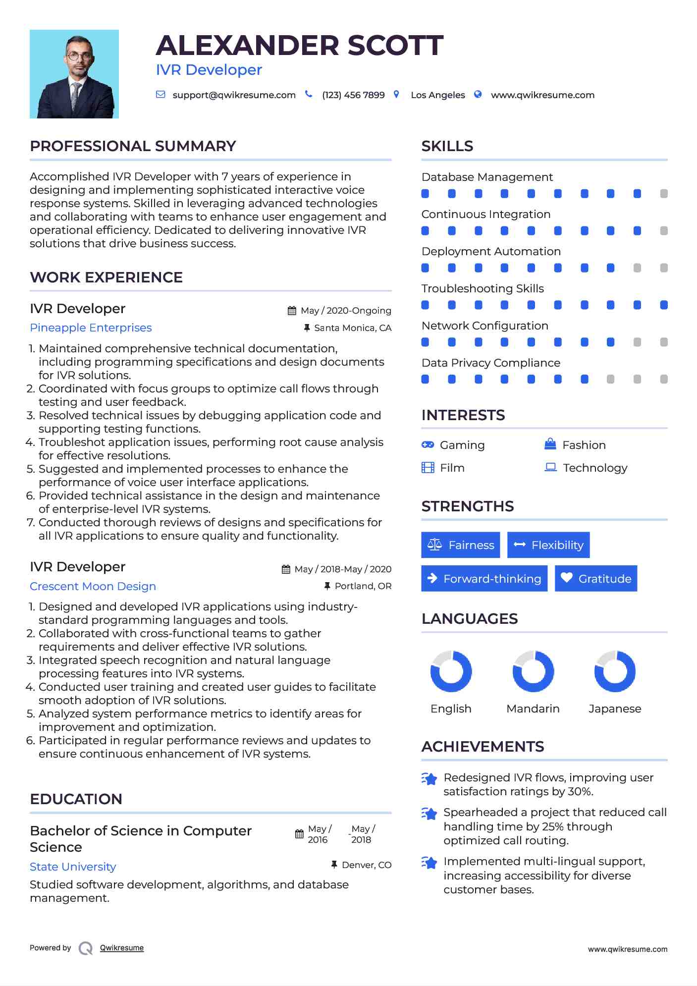 IVR Developer Resume Sample