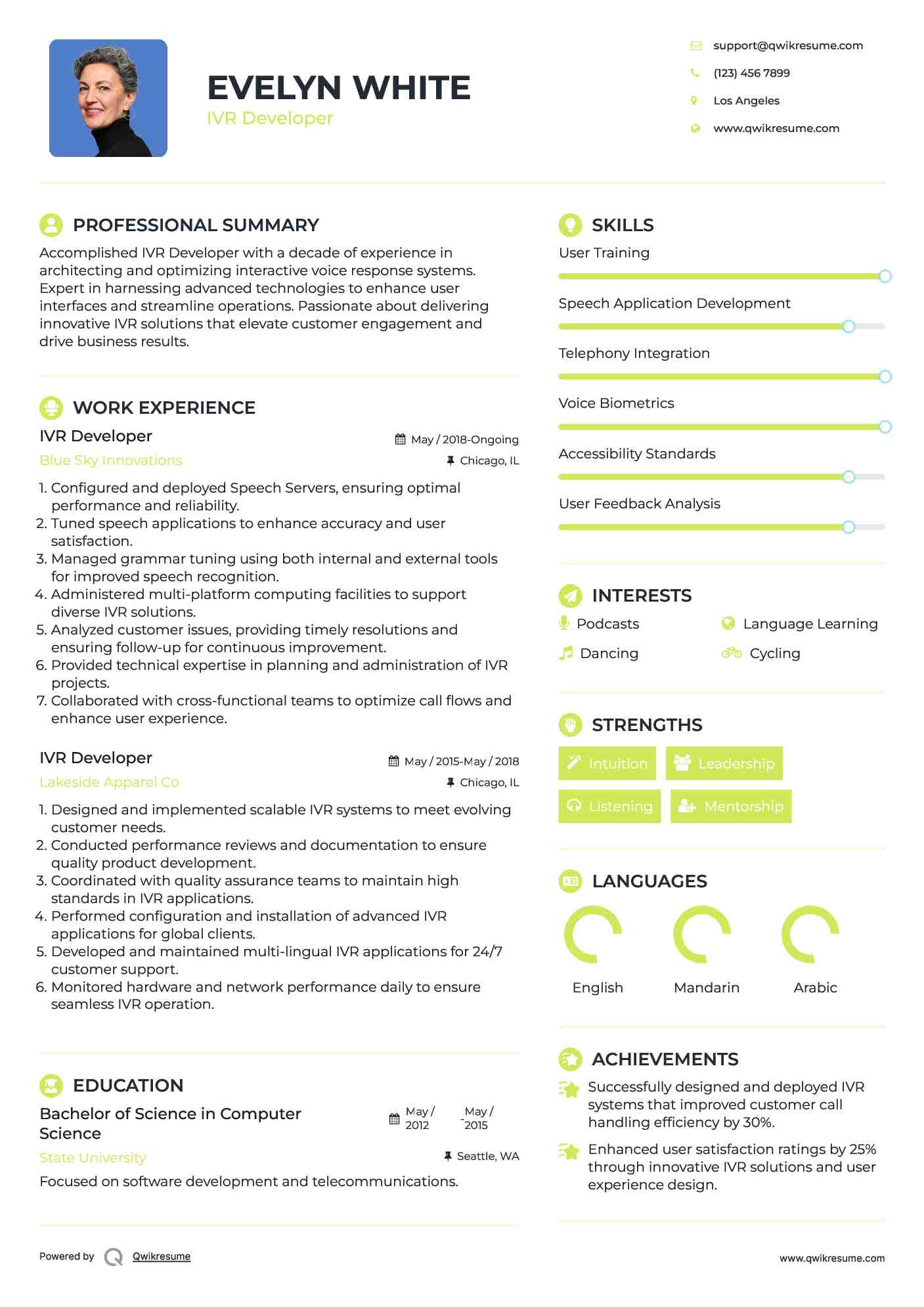 IVR Developer Resume Model