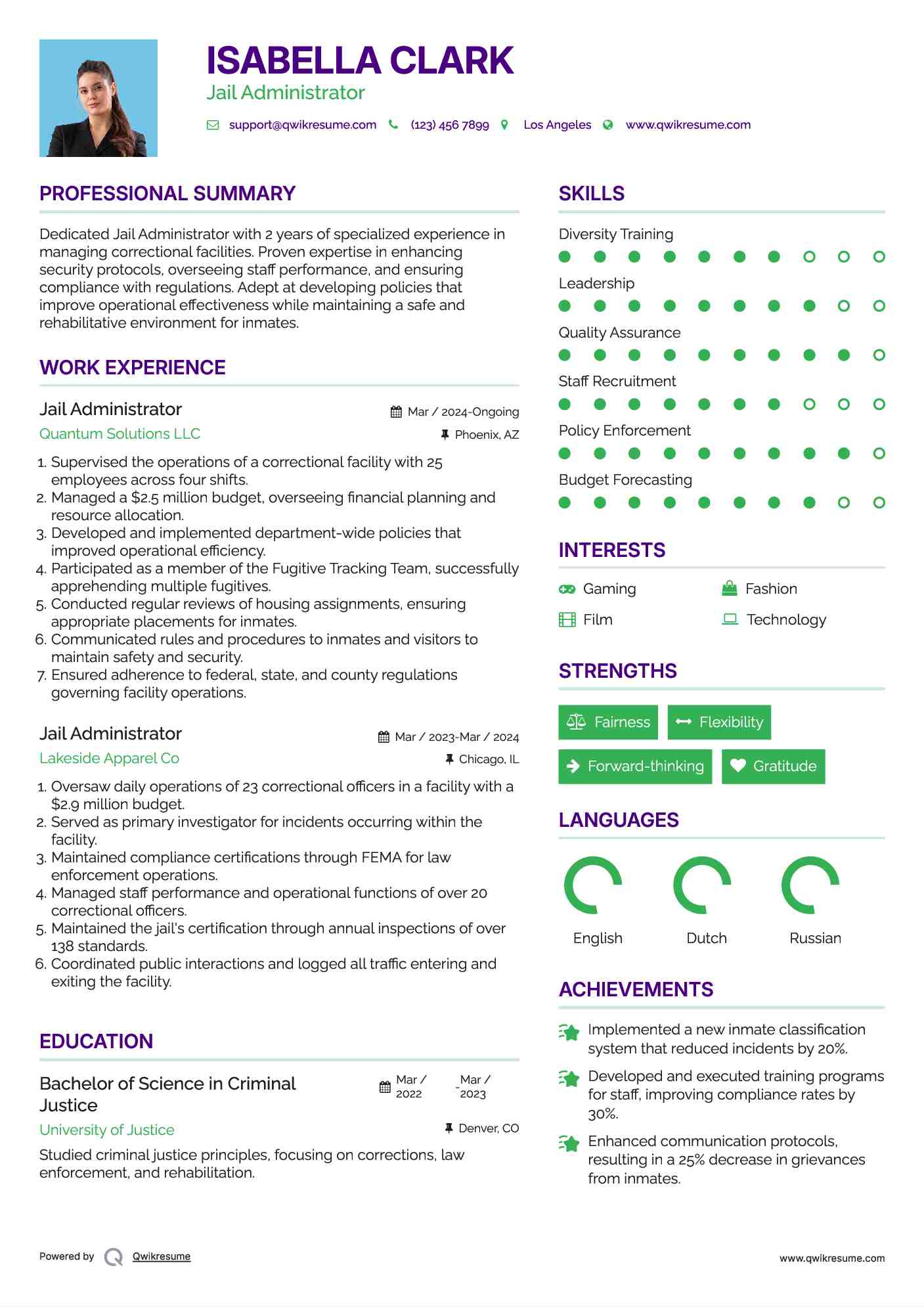 Jail Administrator Resume Example